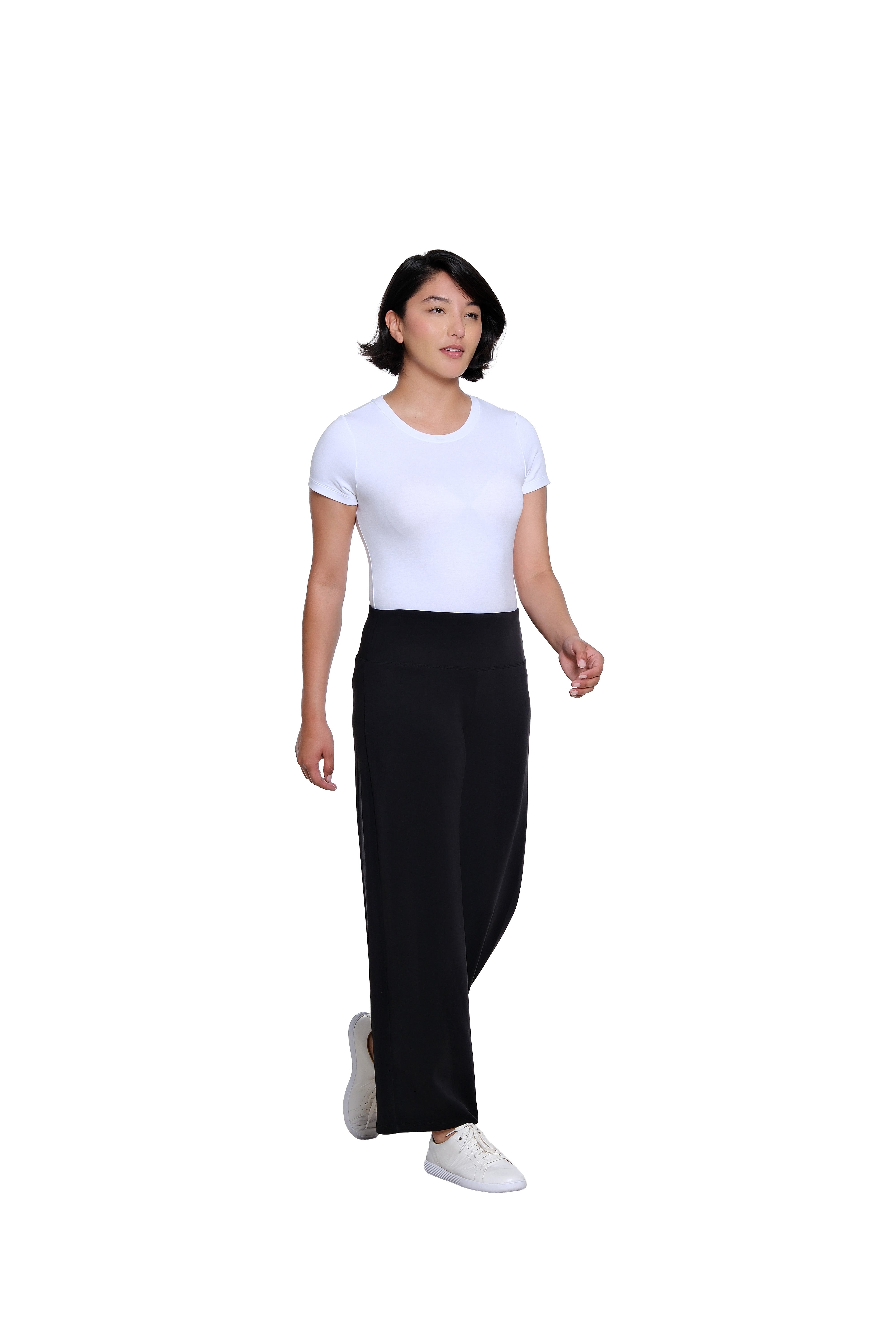 Wide Band Pull On Wide Leg Knit Ankle Pant - Black