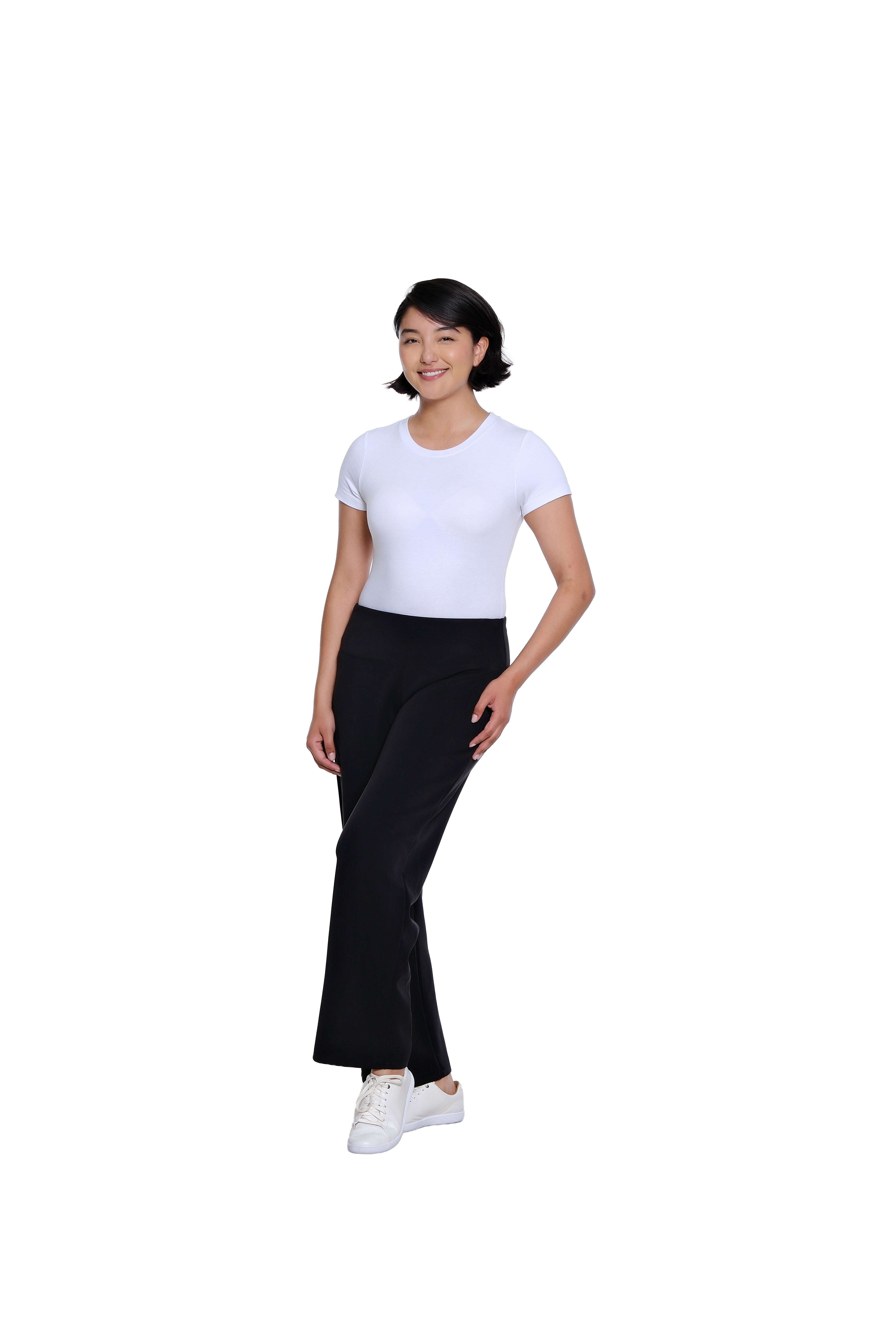 Wide Band Pull On Wide Leg Knit Ankle Pant - Black