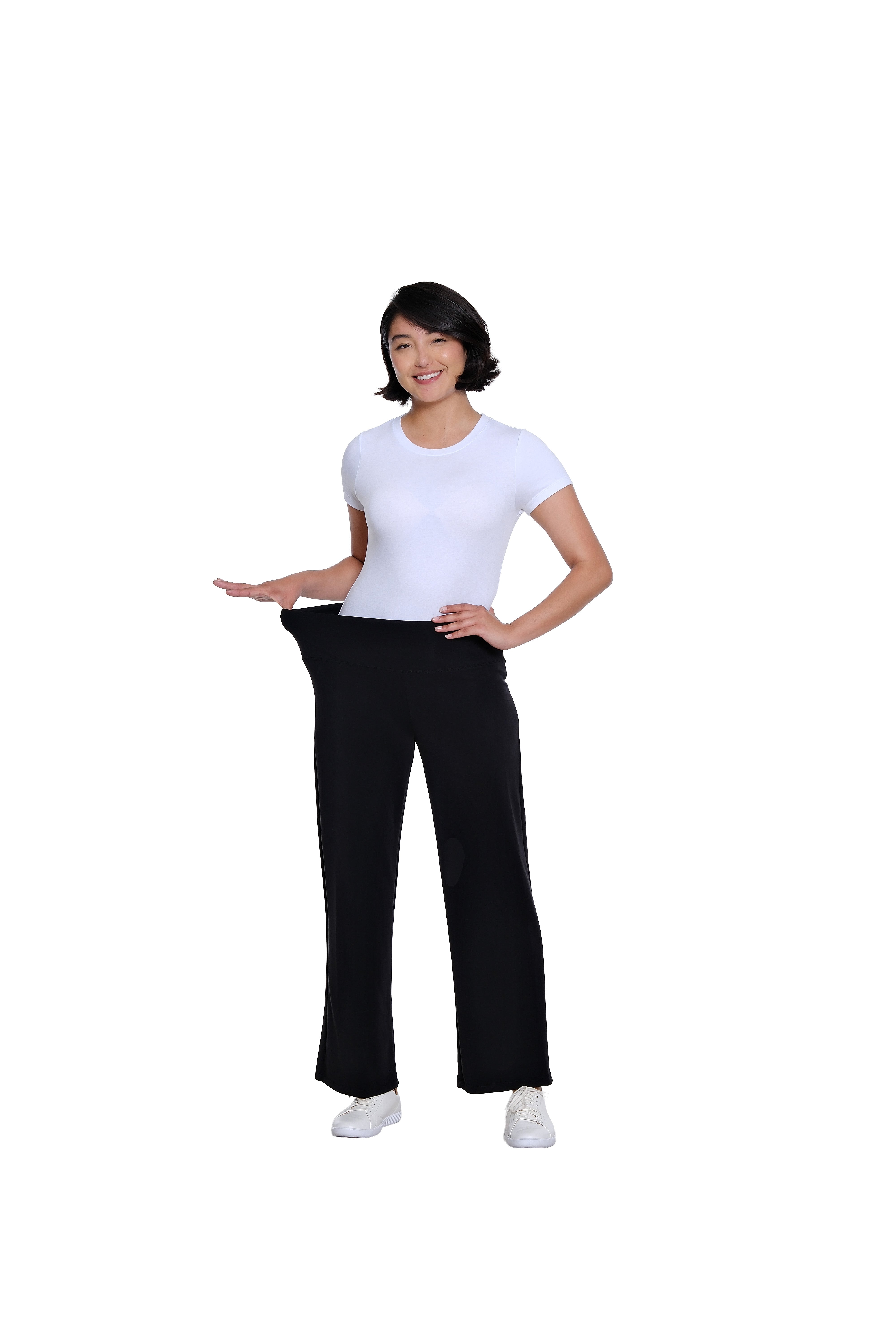 Wide Band Pull On Wide Leg Knit Ankle Pant - Black