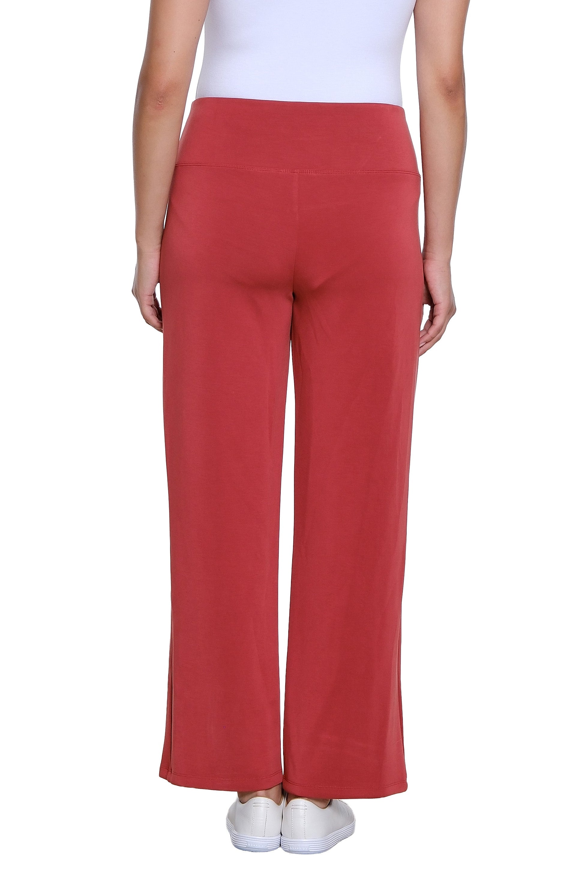 Wide Band Pull On Wide Leg Knit Ankle Pant - Plus - Brick