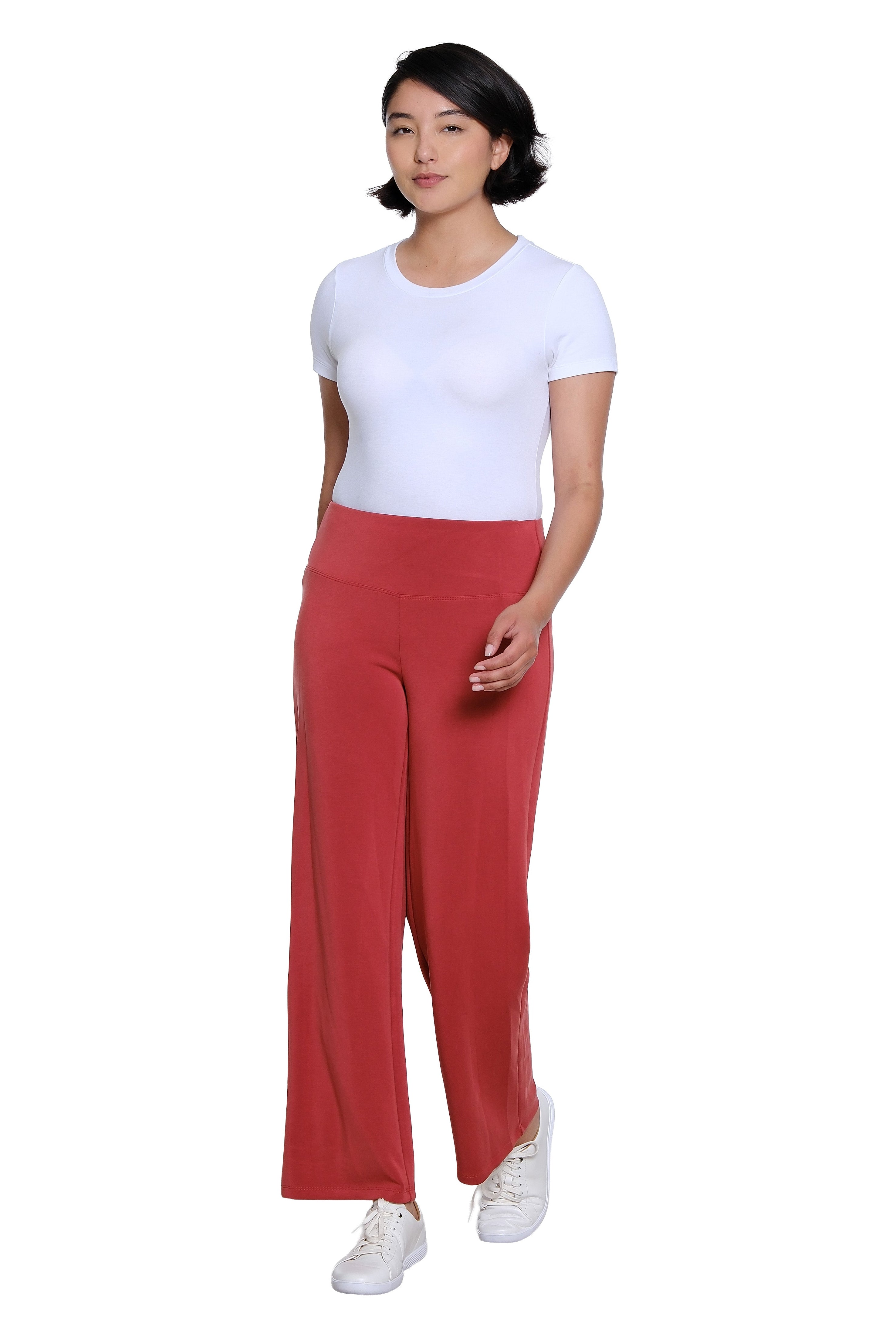Wide Band Pull On Wide Leg Knit Ankle Pant - Plus - Brick