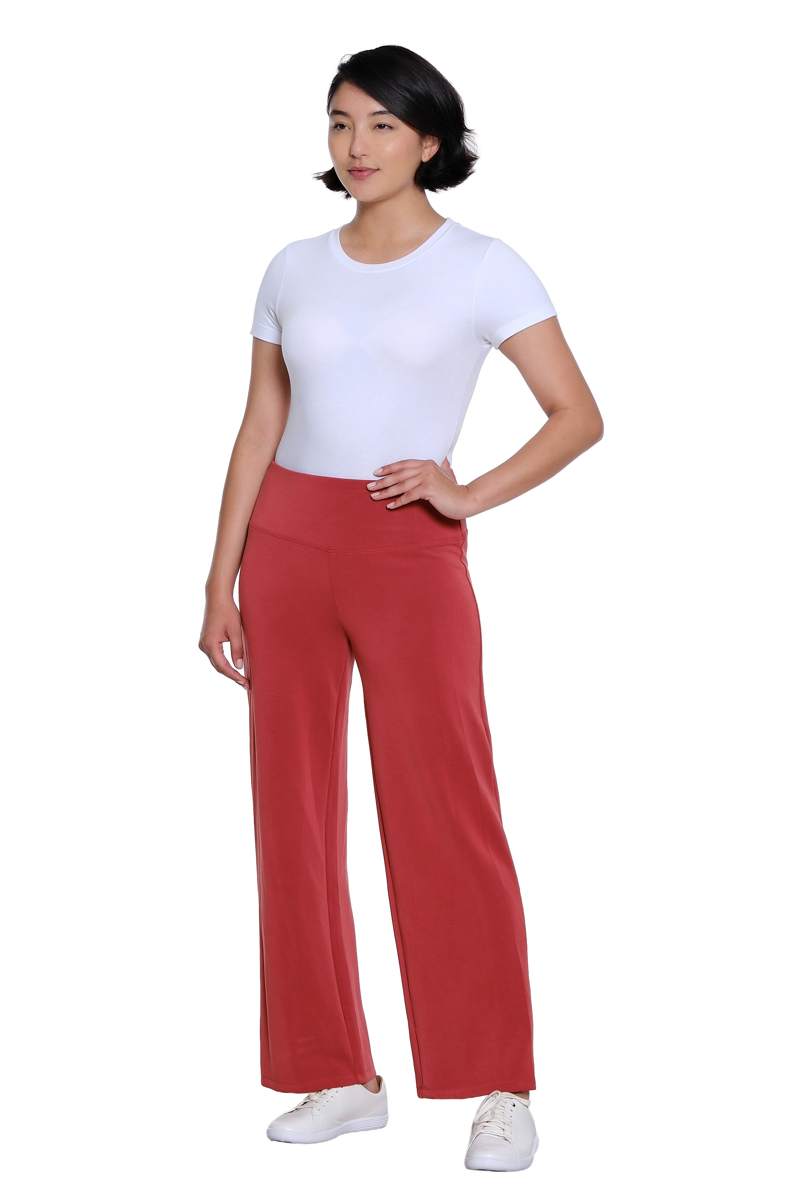 Wide Band Pull On Wide Leg Knit Ankle Pant - Plus - Brick