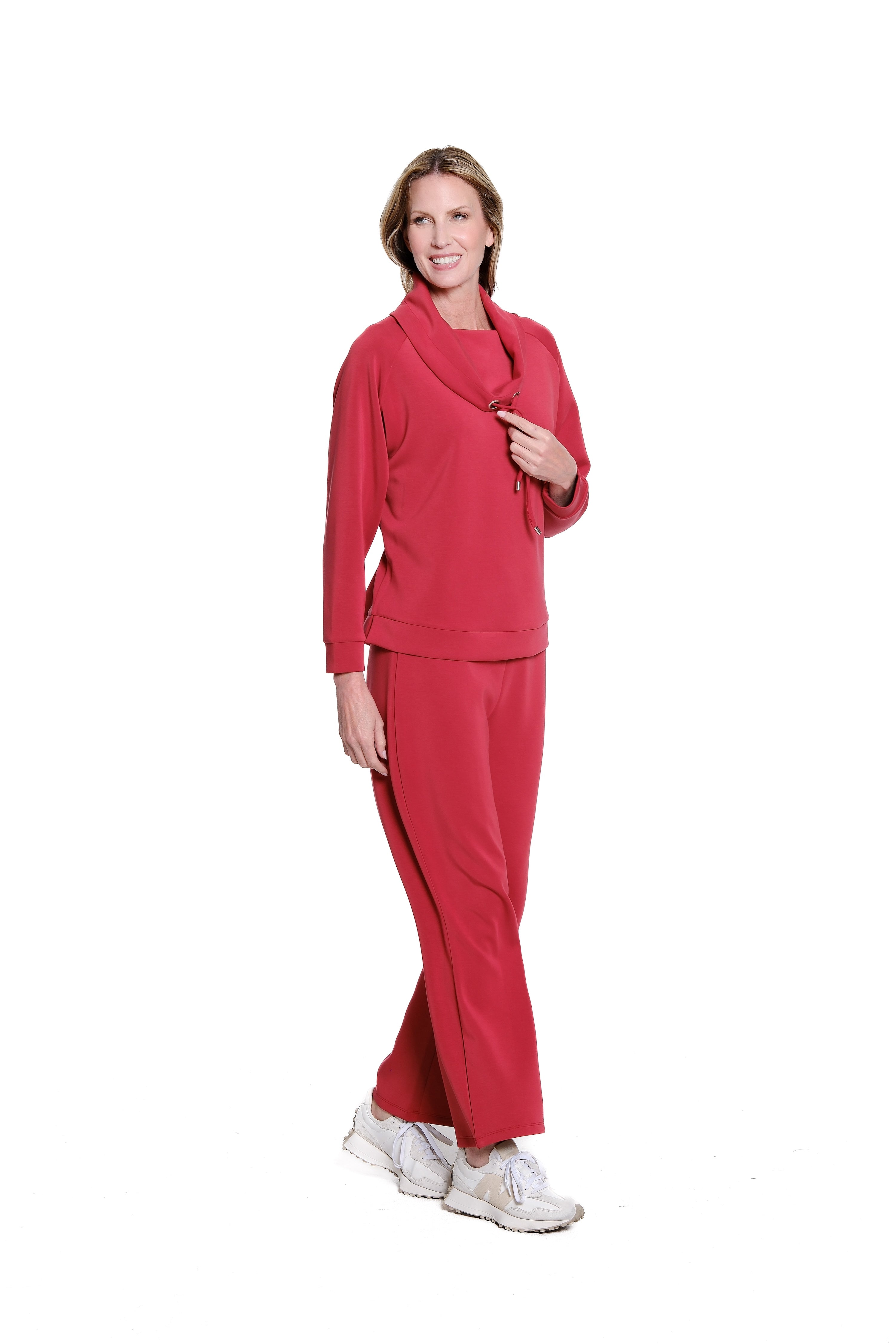 Wide Band Knit Wide Leg Ankle Pant - Crimson