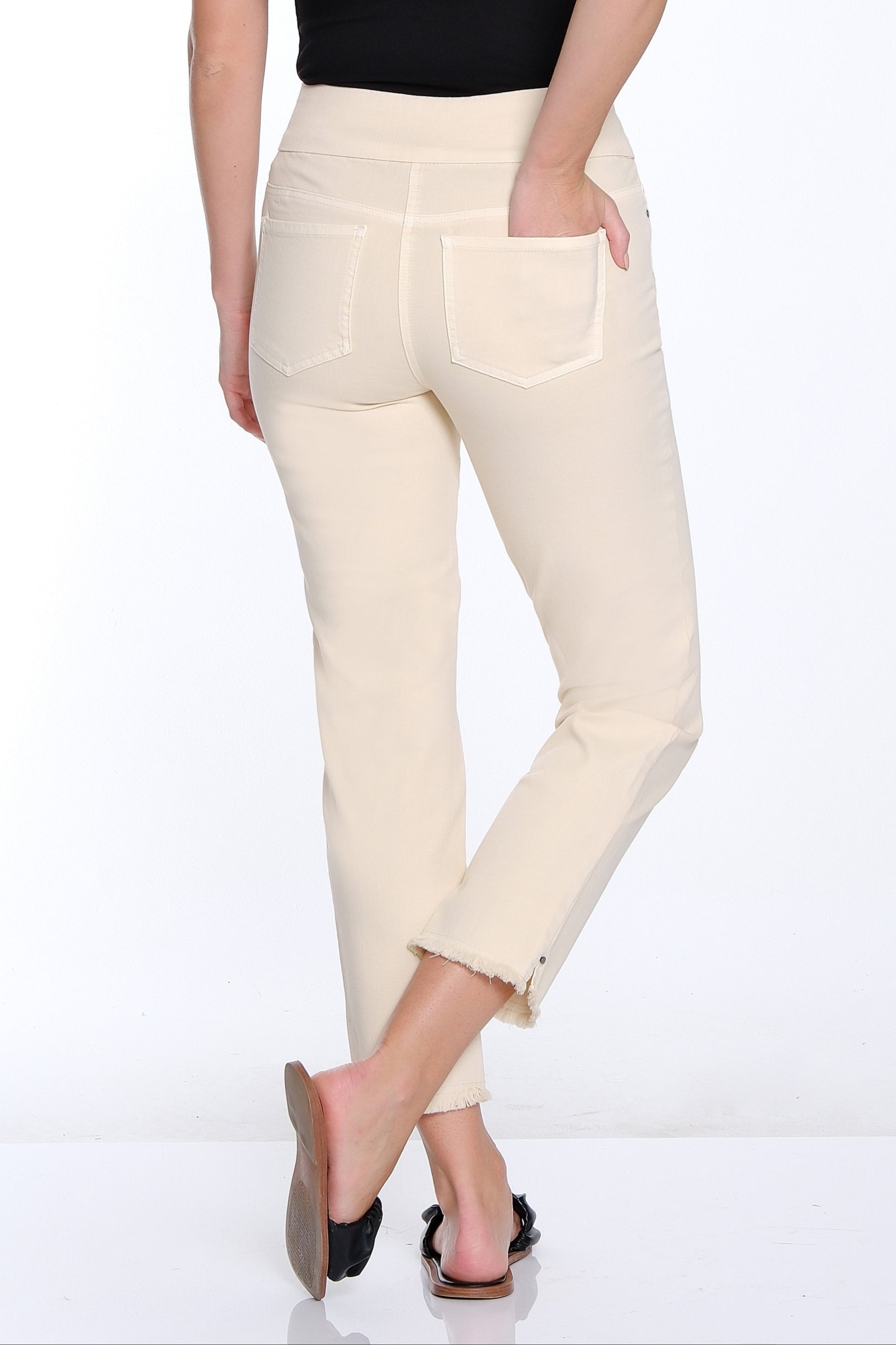 Denim Ankle Jean with Fringe Hem - Parchment