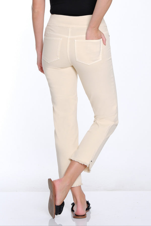Denim Ankle Jean with Fringe Hem - Parchment