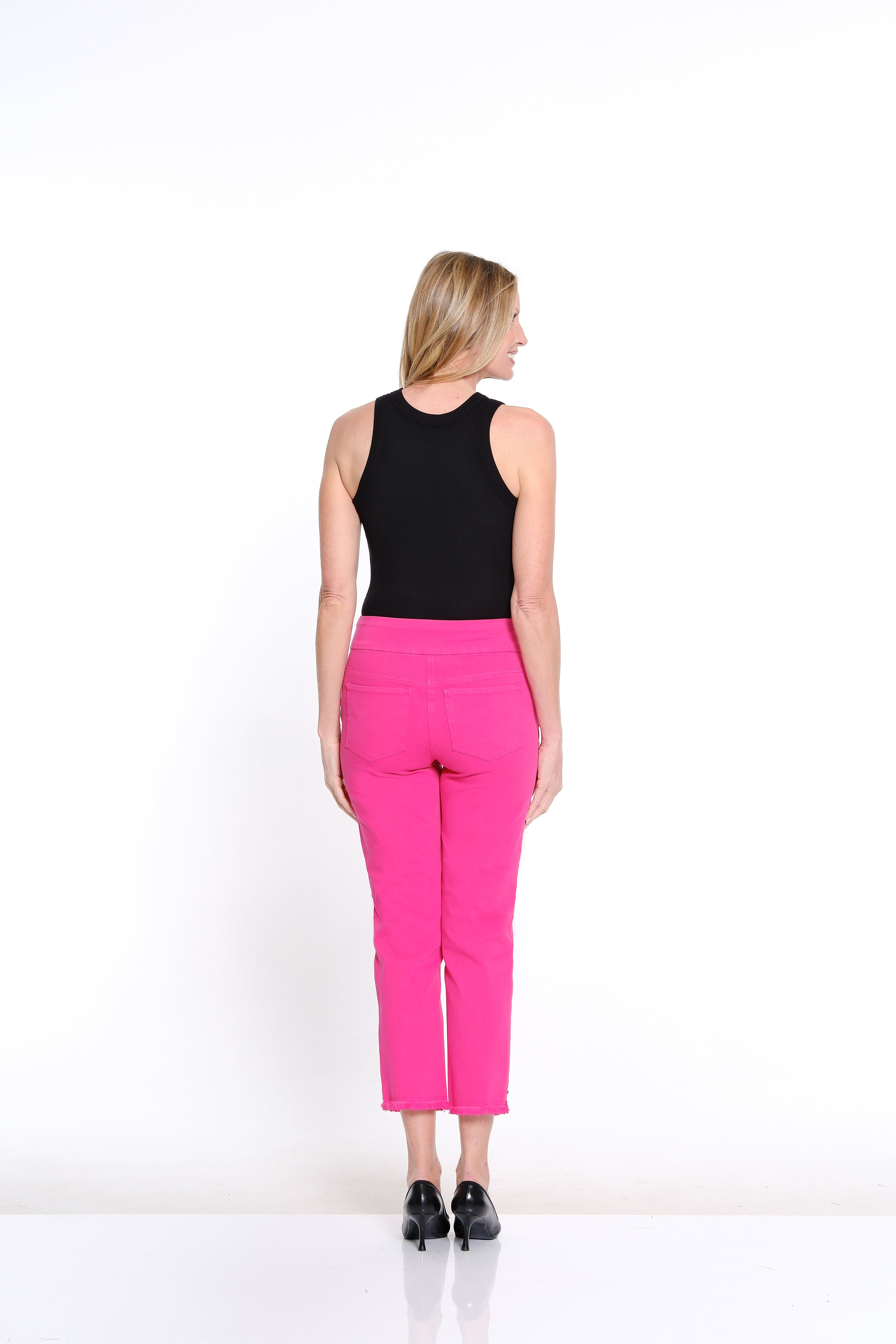 Denim Ankle Jean with Fringe Hem - Petite - Candy Pink