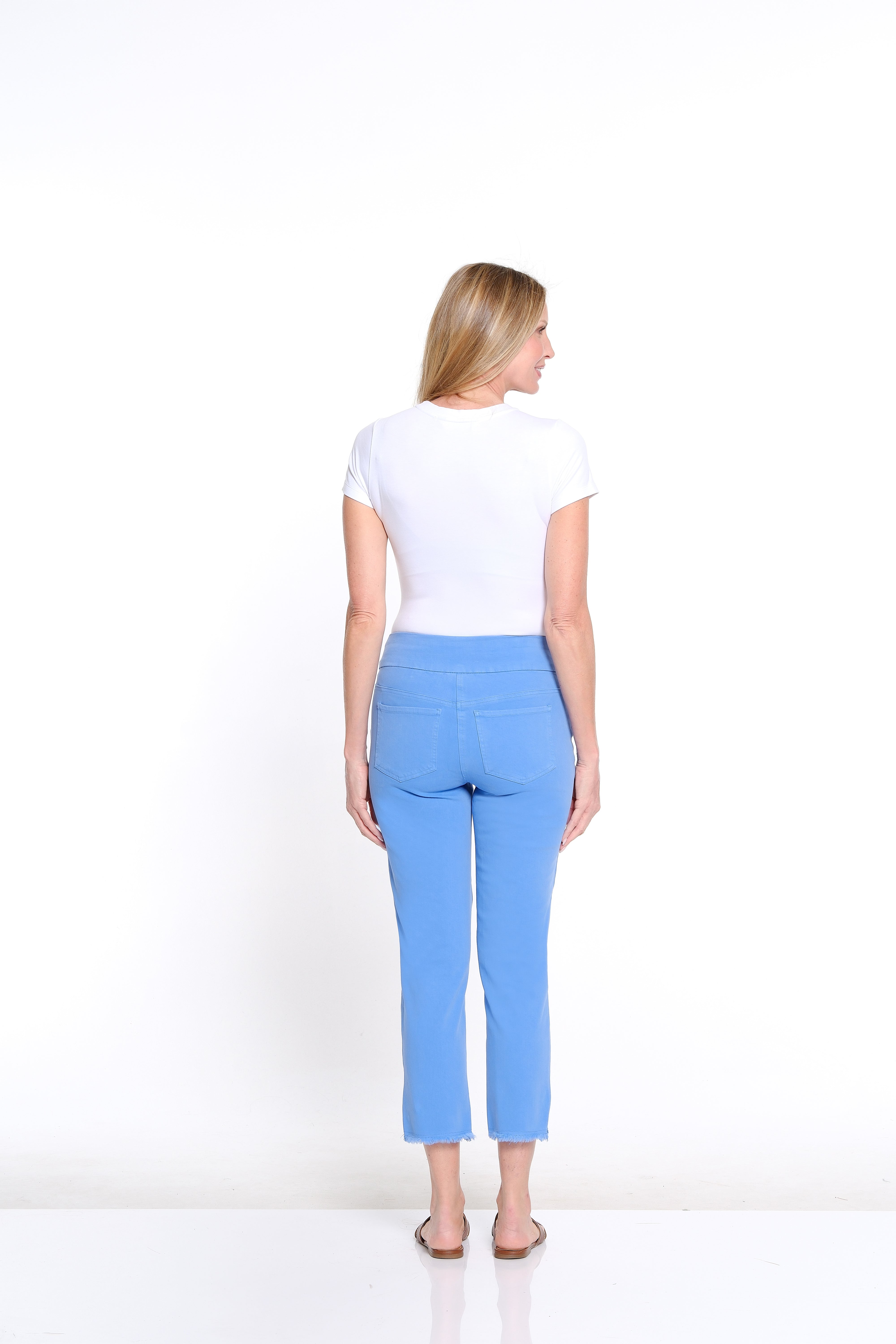 Denim Ankle Jean with Fringe Hem - French Blue