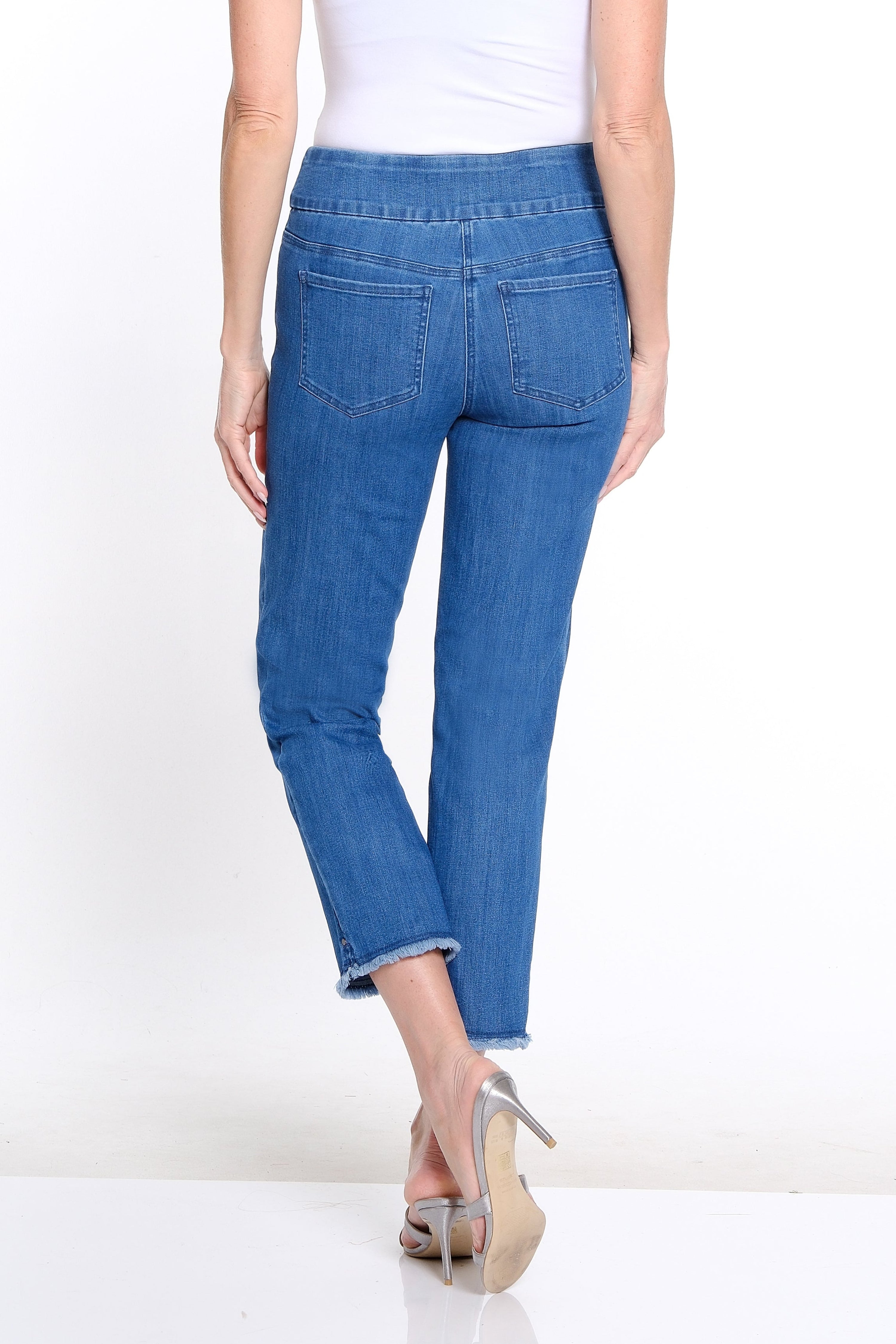 Denim Ankle Jean with Fringe Hem - Medium Indigo