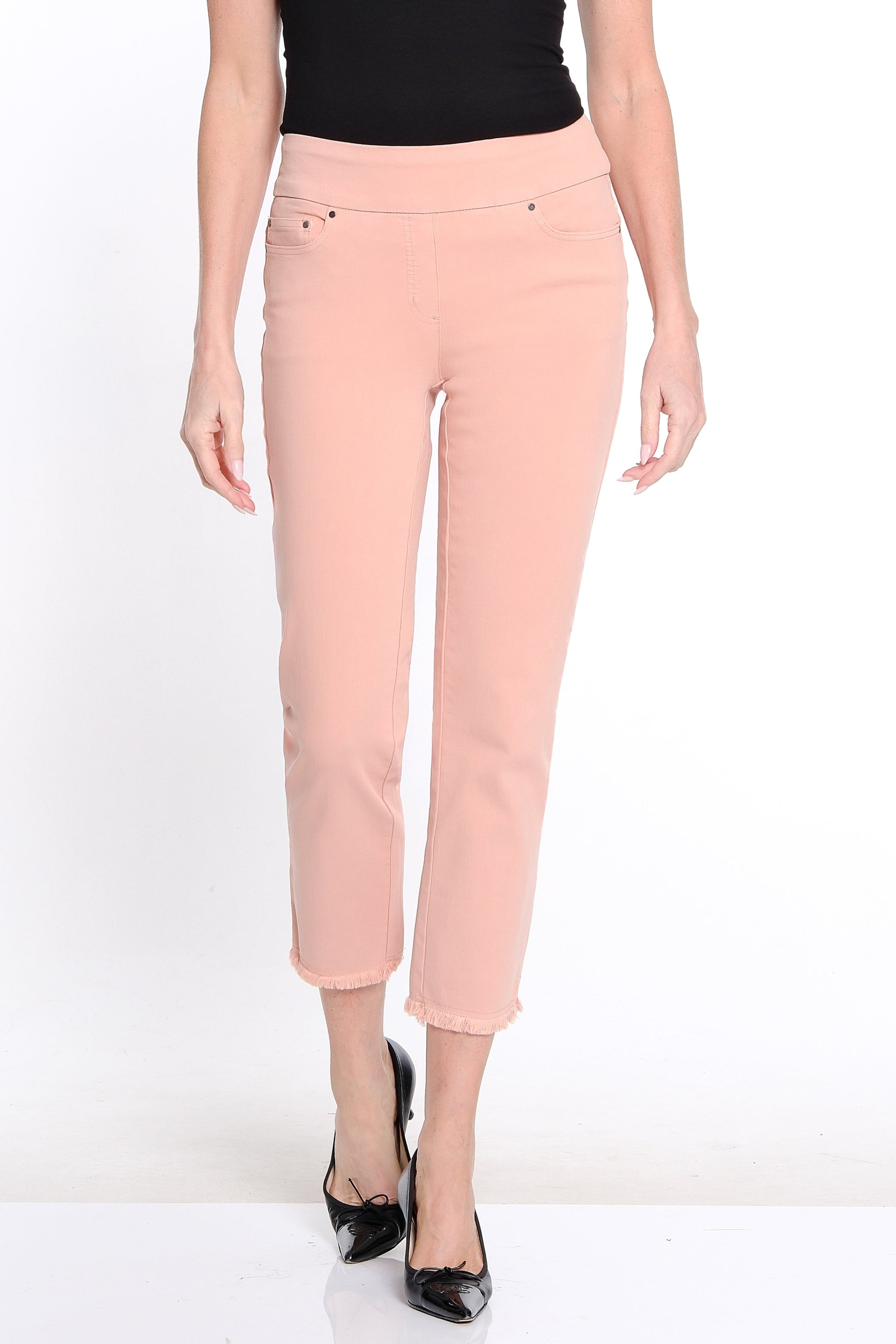 Denim Ankle Jean with Fringe Hem - Petite - Pink