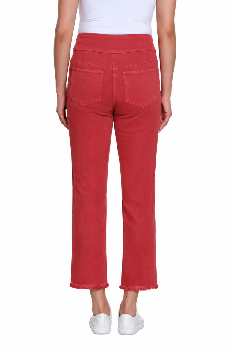 Pull On 5-Pocket Fringe Hem Woven Ankle Pant - Brick