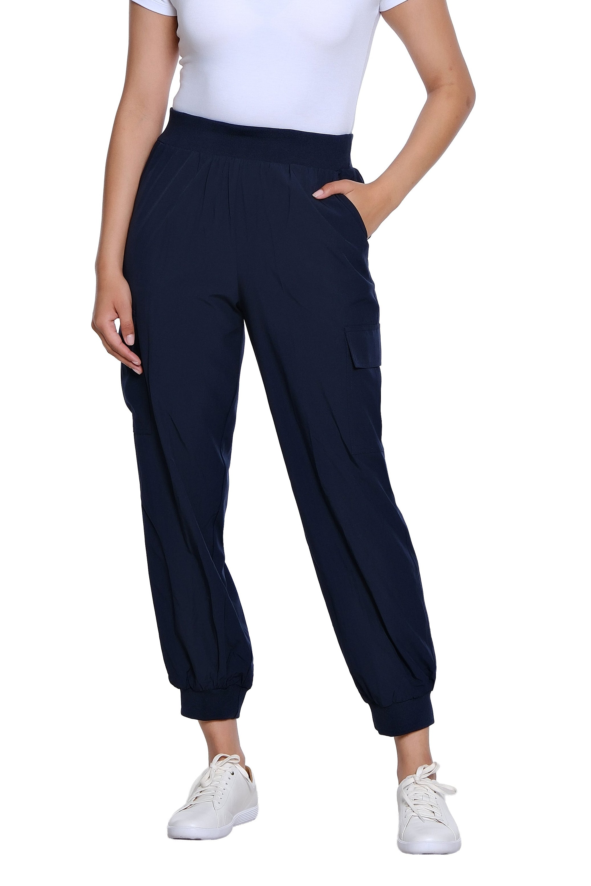Elastic Waist Pull On Cargo Jogger Woven Ankle Pant - Midnight