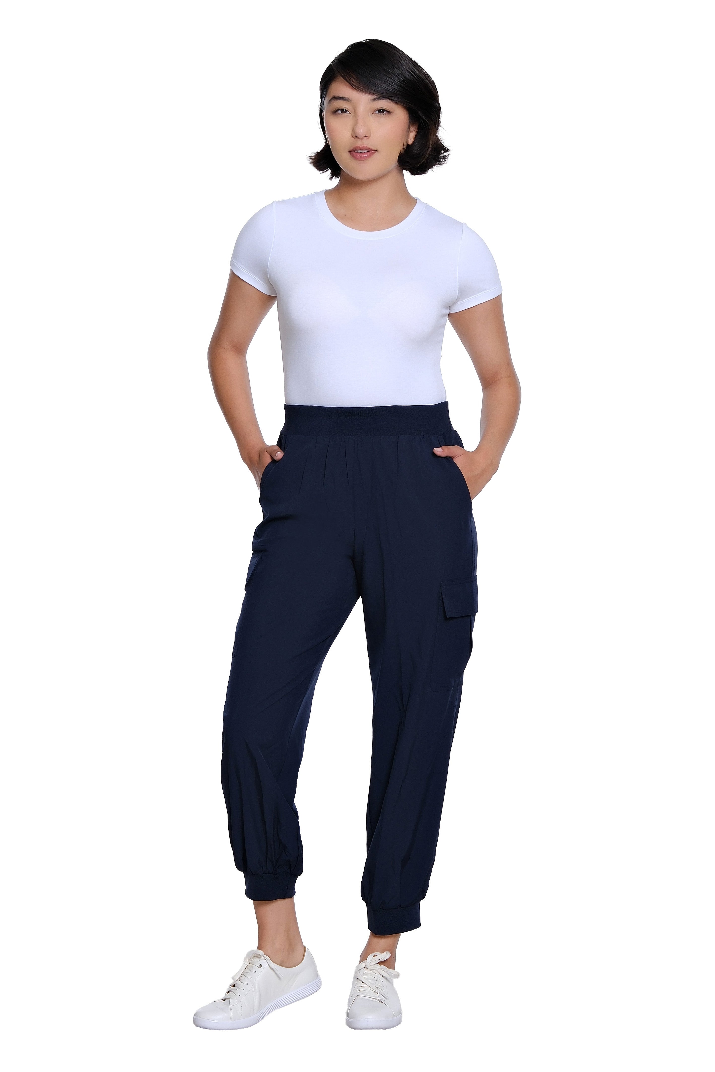 Elastic Waist Pull On Cargo Jogger Woven Ankle Pant - Midnight