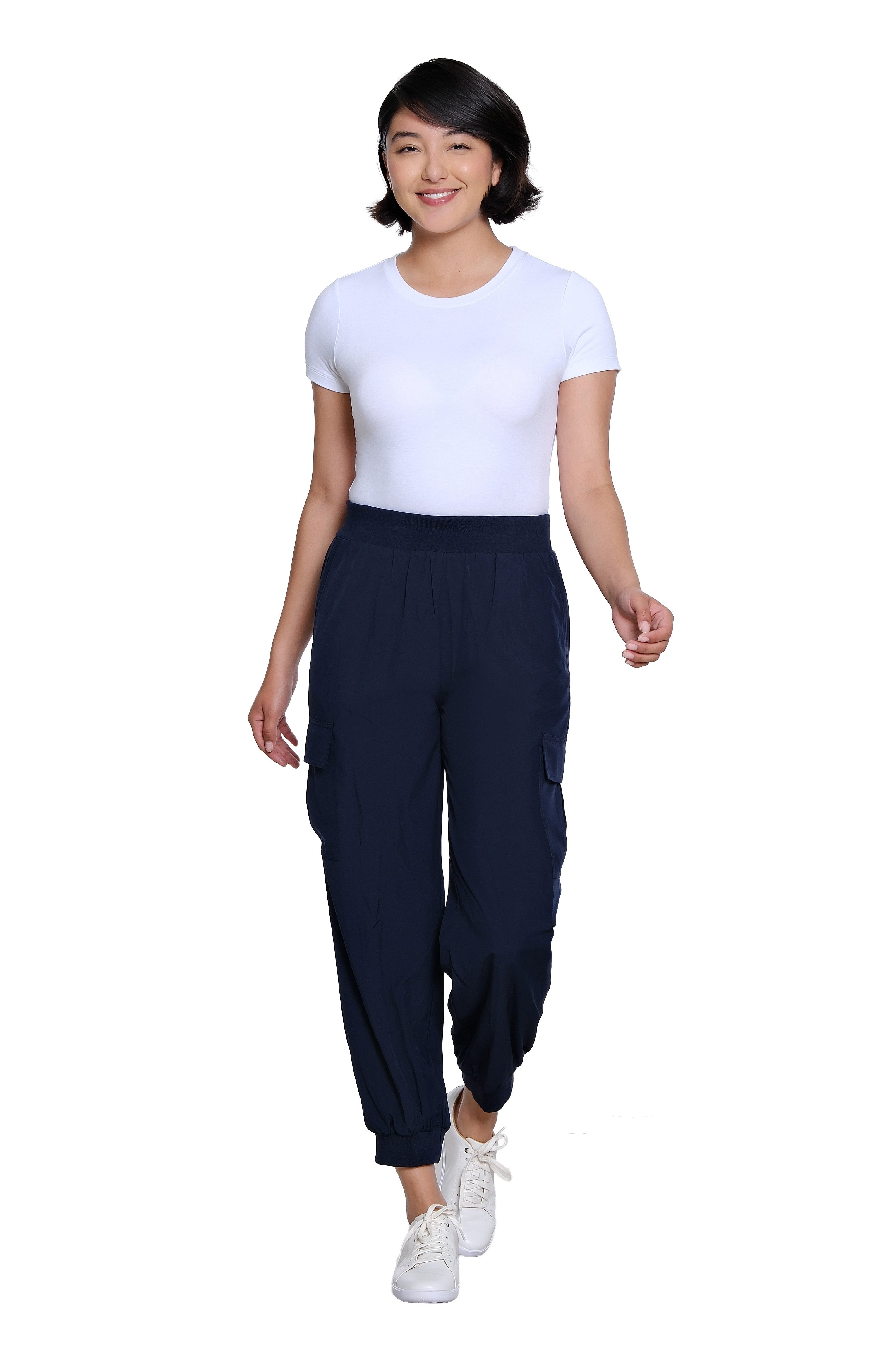 Elastic Waist Pull On Cargo Jogger Woven Ankle Pant - Midnight