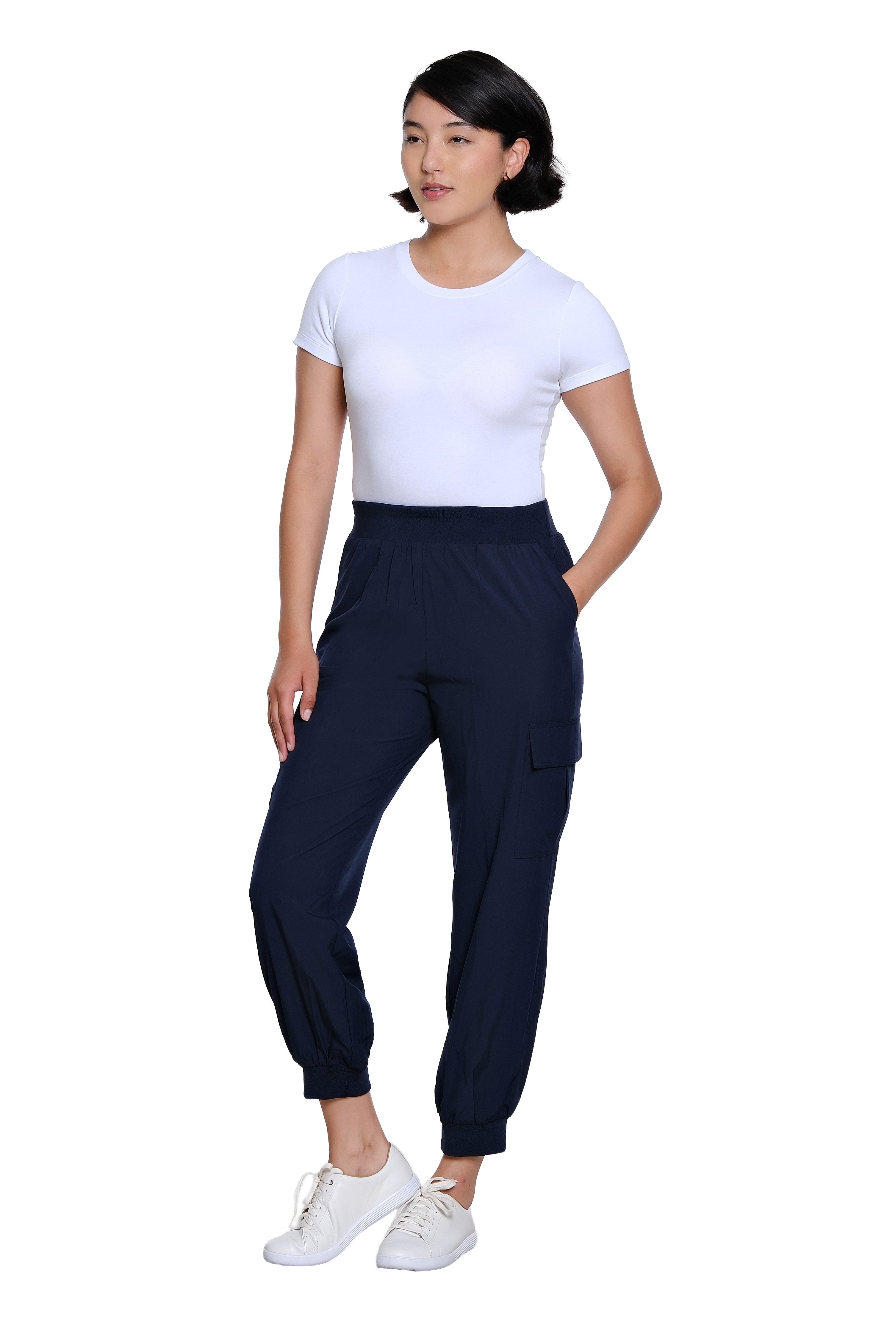 Elastic Waist Pull On Cargo Jogger Woven Ankle Pant - Midnight