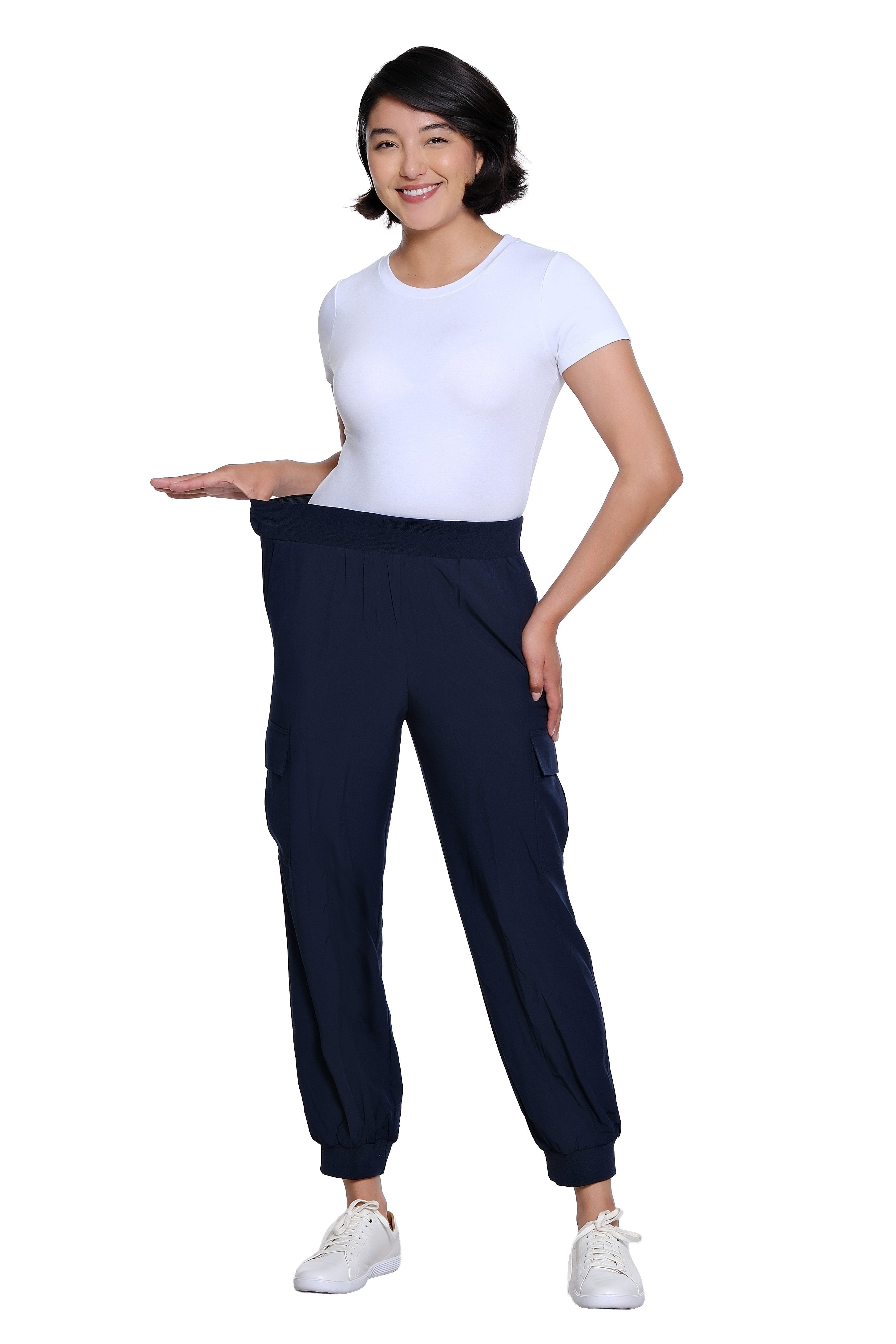 Elastic Waist Pull On Cargo Jogger Woven Ankle Pant - Midnight