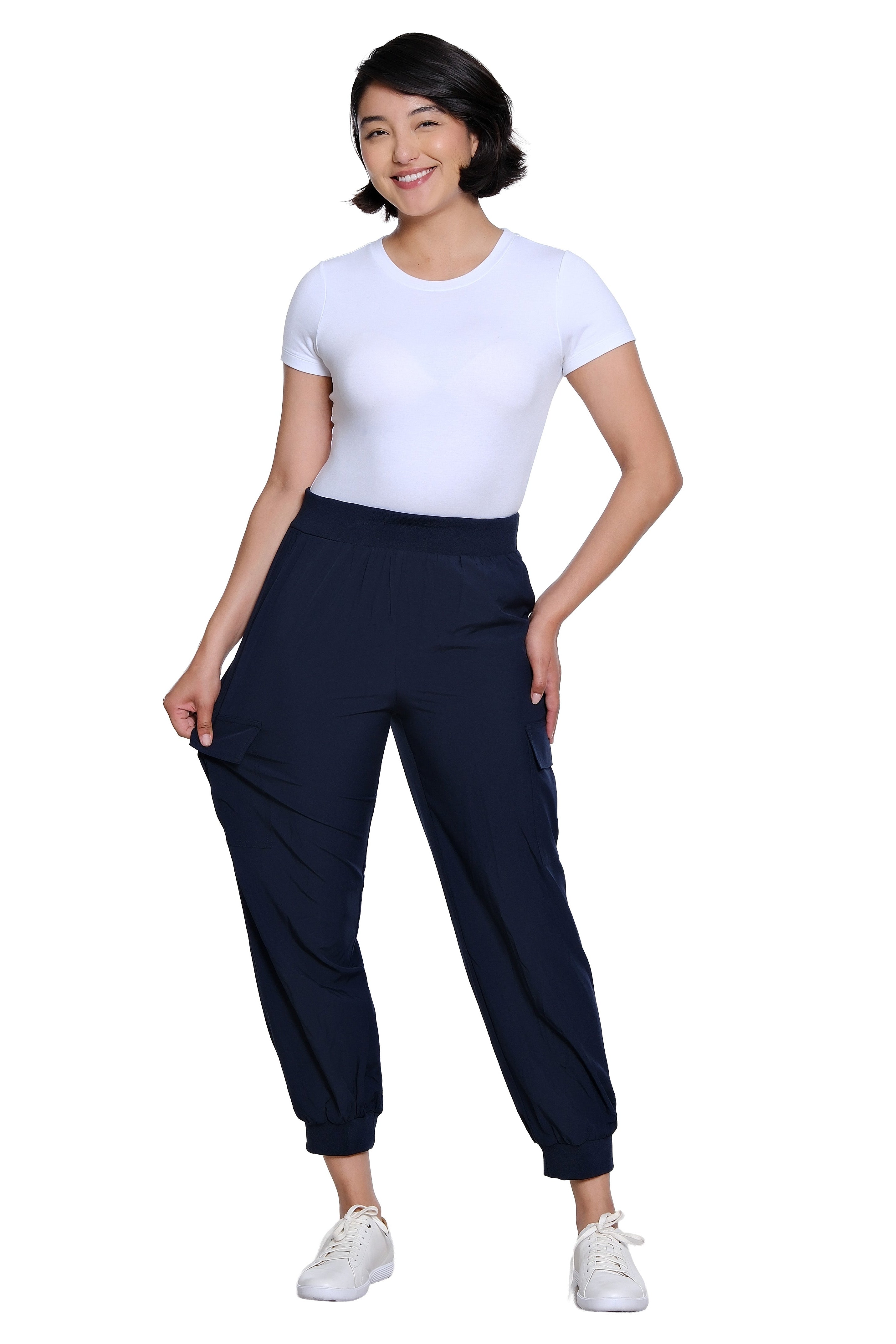Elastic Waist Pull On Cargo Jogger Woven Ankle Pant - Midnight