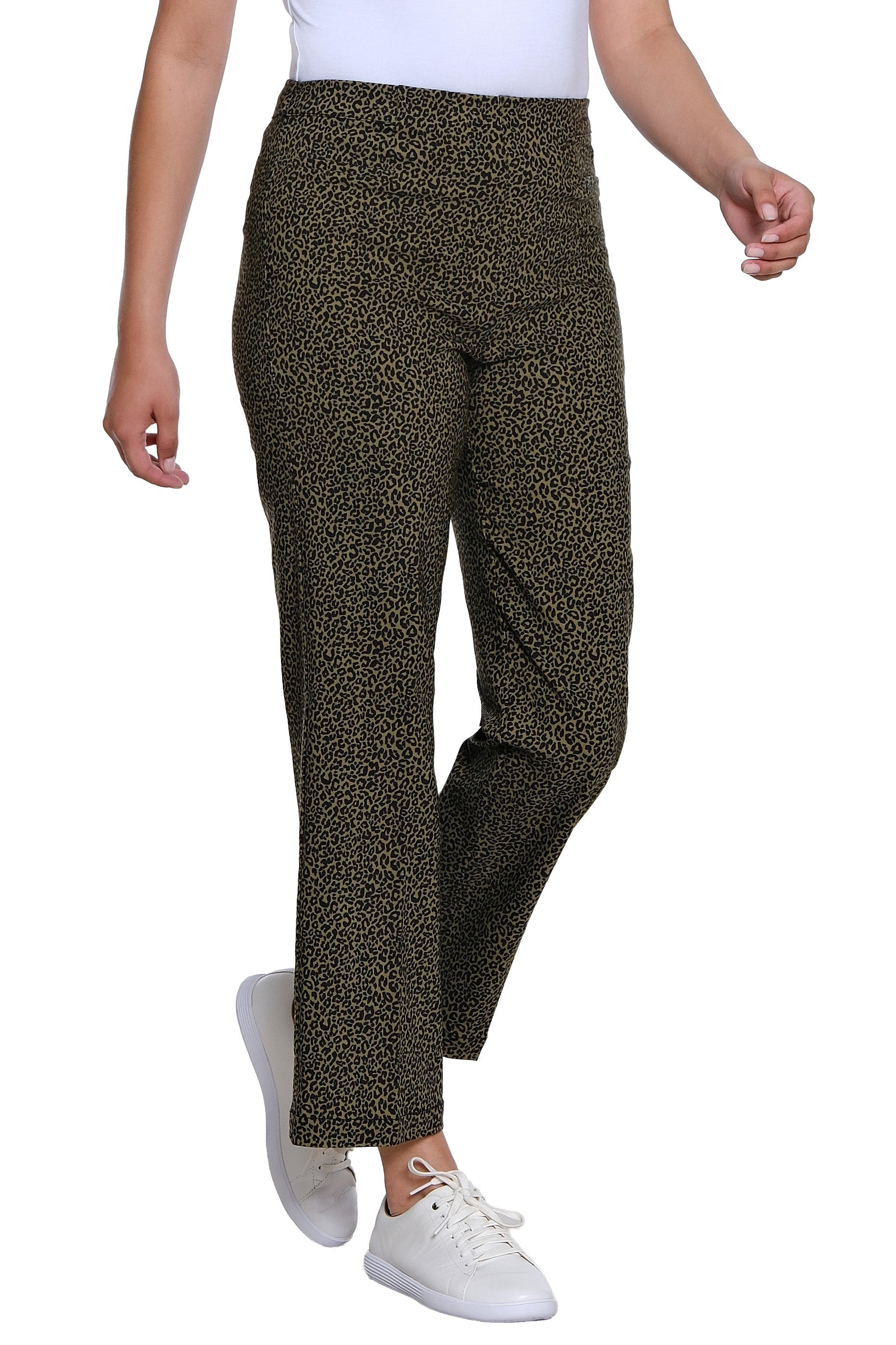 Side Elastic Waist Faux Welt Pocket Wide Leg Woven Ankle Pant - Black Print