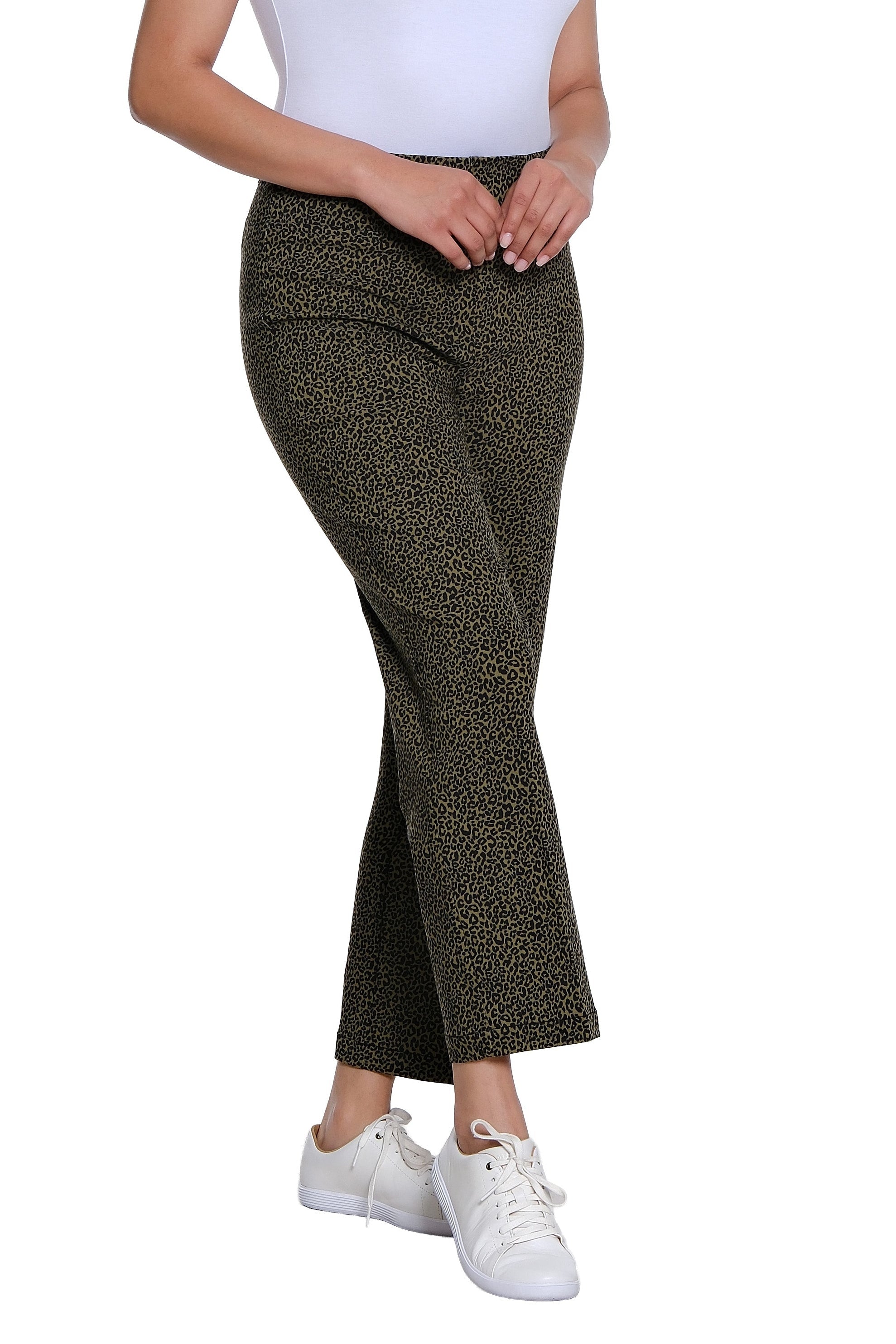 Side Elastic Waist Faux Welt Pocket Wide Leg Woven Ankle Pant - Black Print
