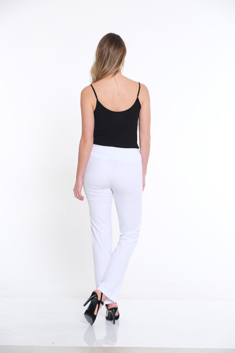 Wide Band Pull On Solid EASE-Y-Fit Knit Relaxed Pant - White