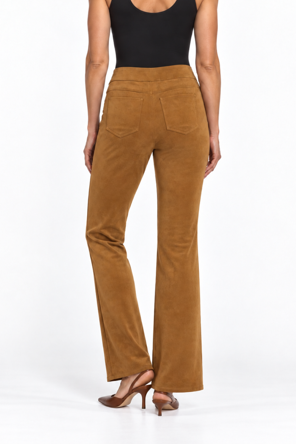 Walnut Pull-On Stretch Suede Flare Jean - Petite