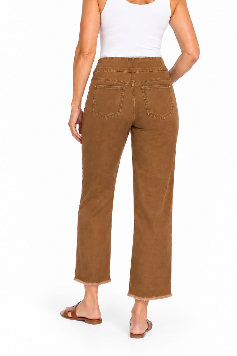 Caramel Pull-On Fringe Hem Wide Leg Ankle Pant
