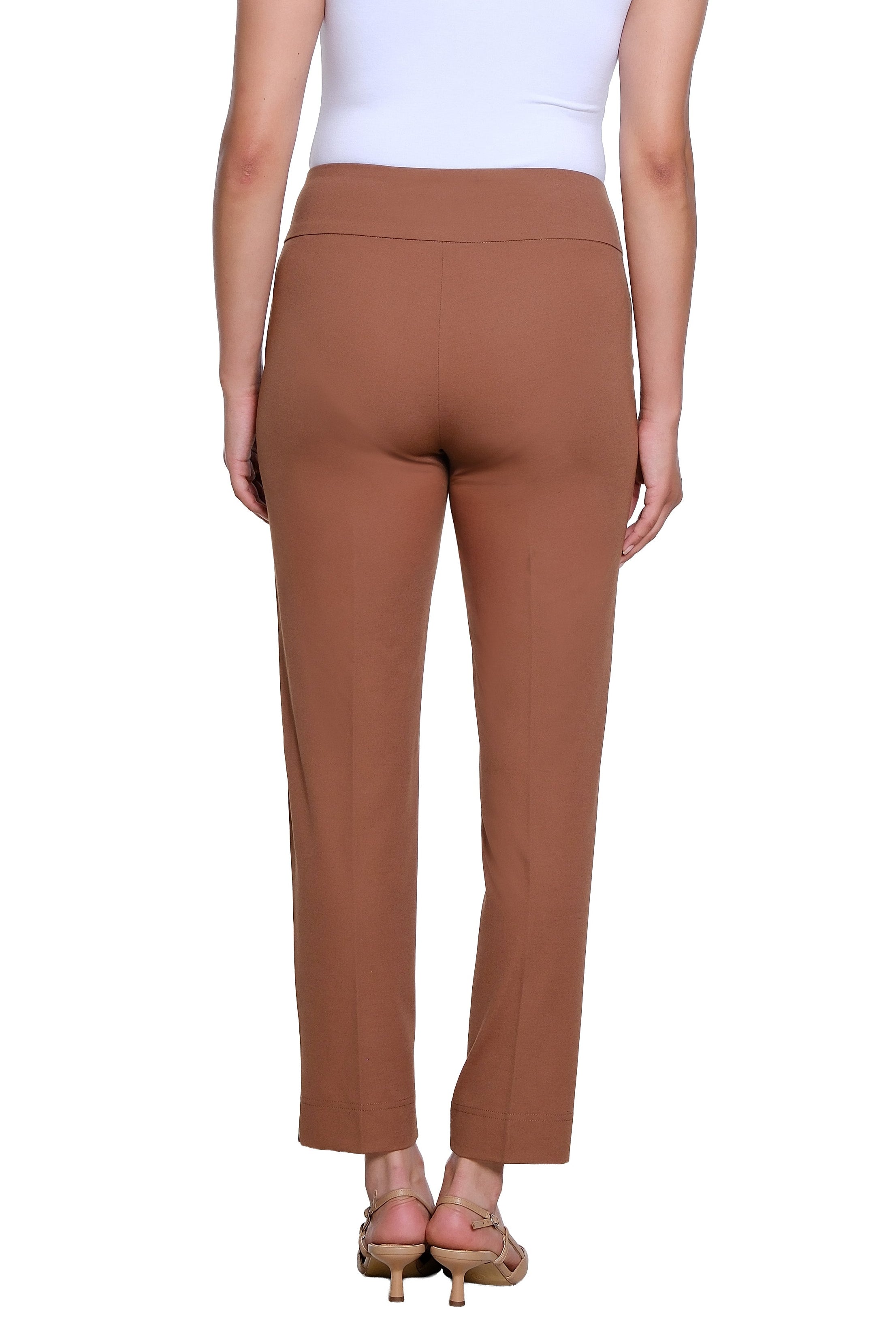 Wide Band Elastic Waist Pull On Ankle Pant - Cocoa
