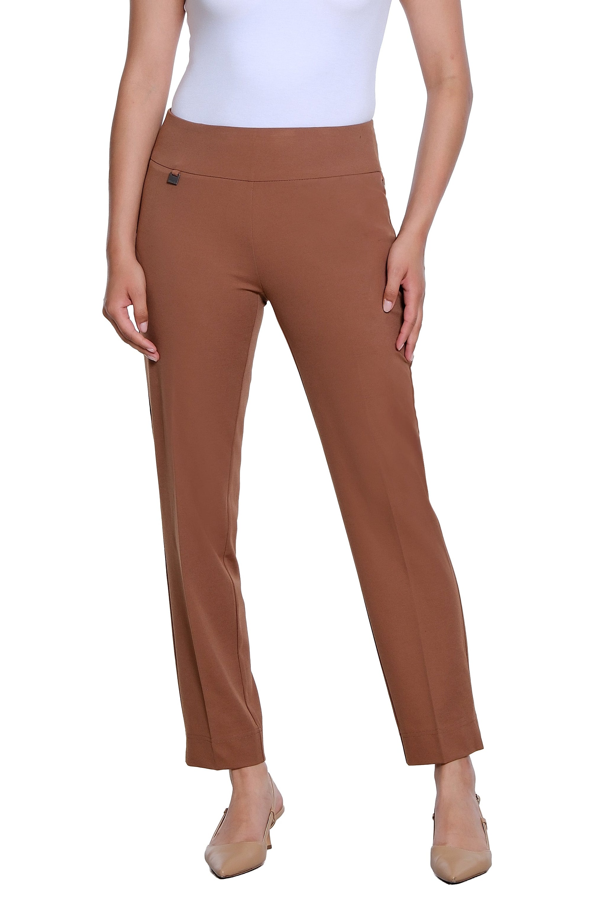 Wide Band Elastic Waist Pull On Ankle Pant - Cocoa