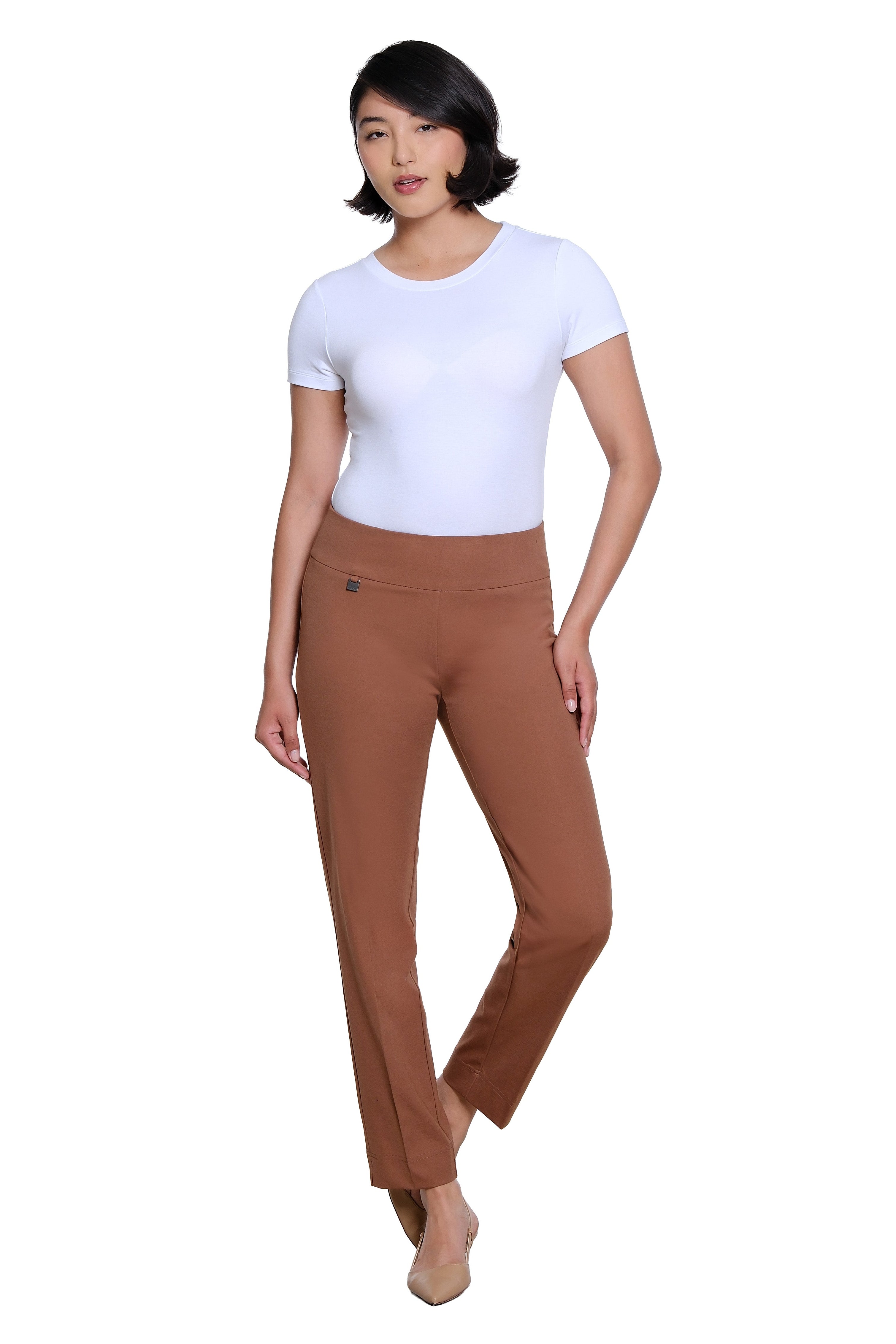 Wide Band Elastic Waist Pull On Ankle Pant - Cocoa