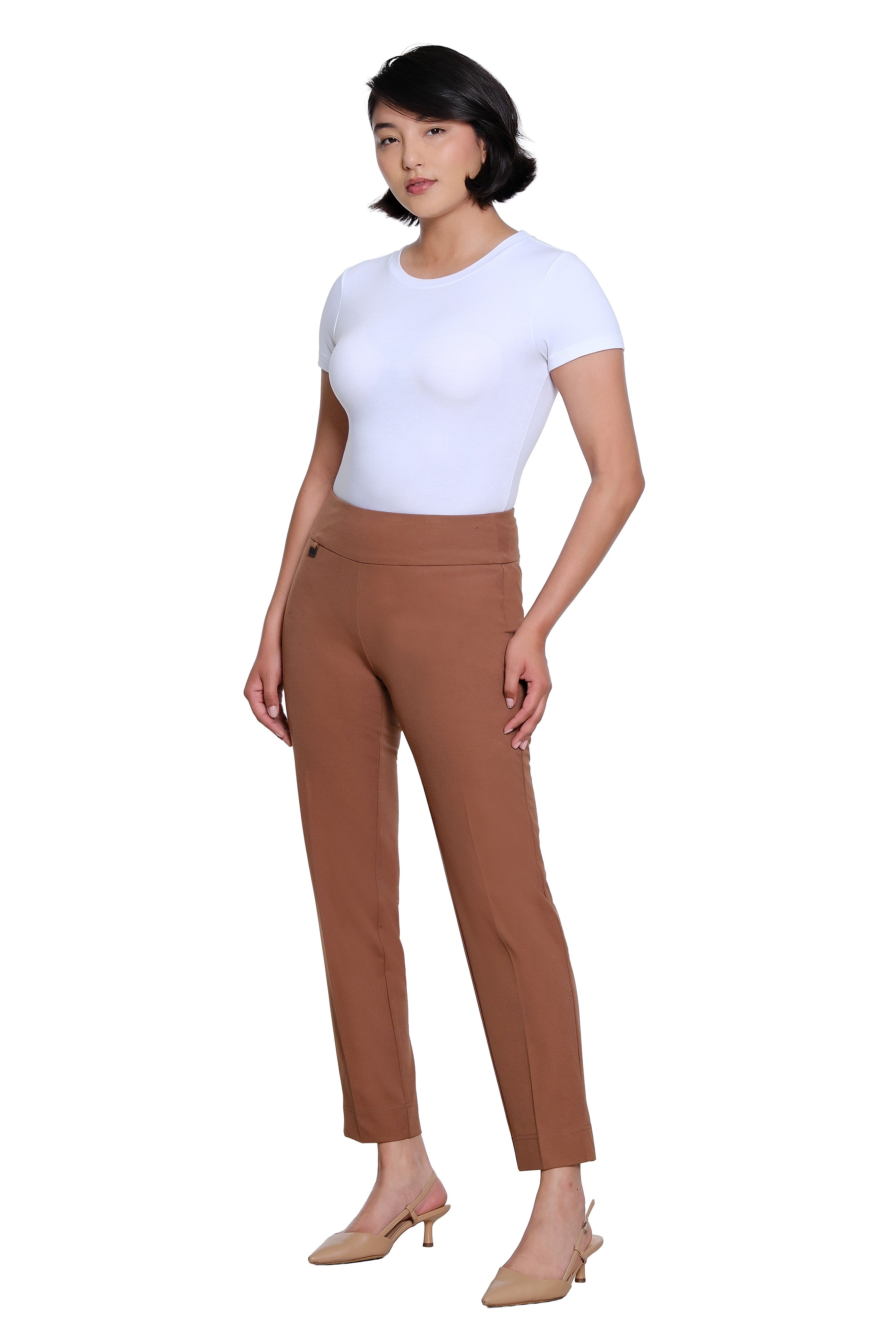 Wide Band Elastic Waist Pull On Ankle Pant - Cocoa