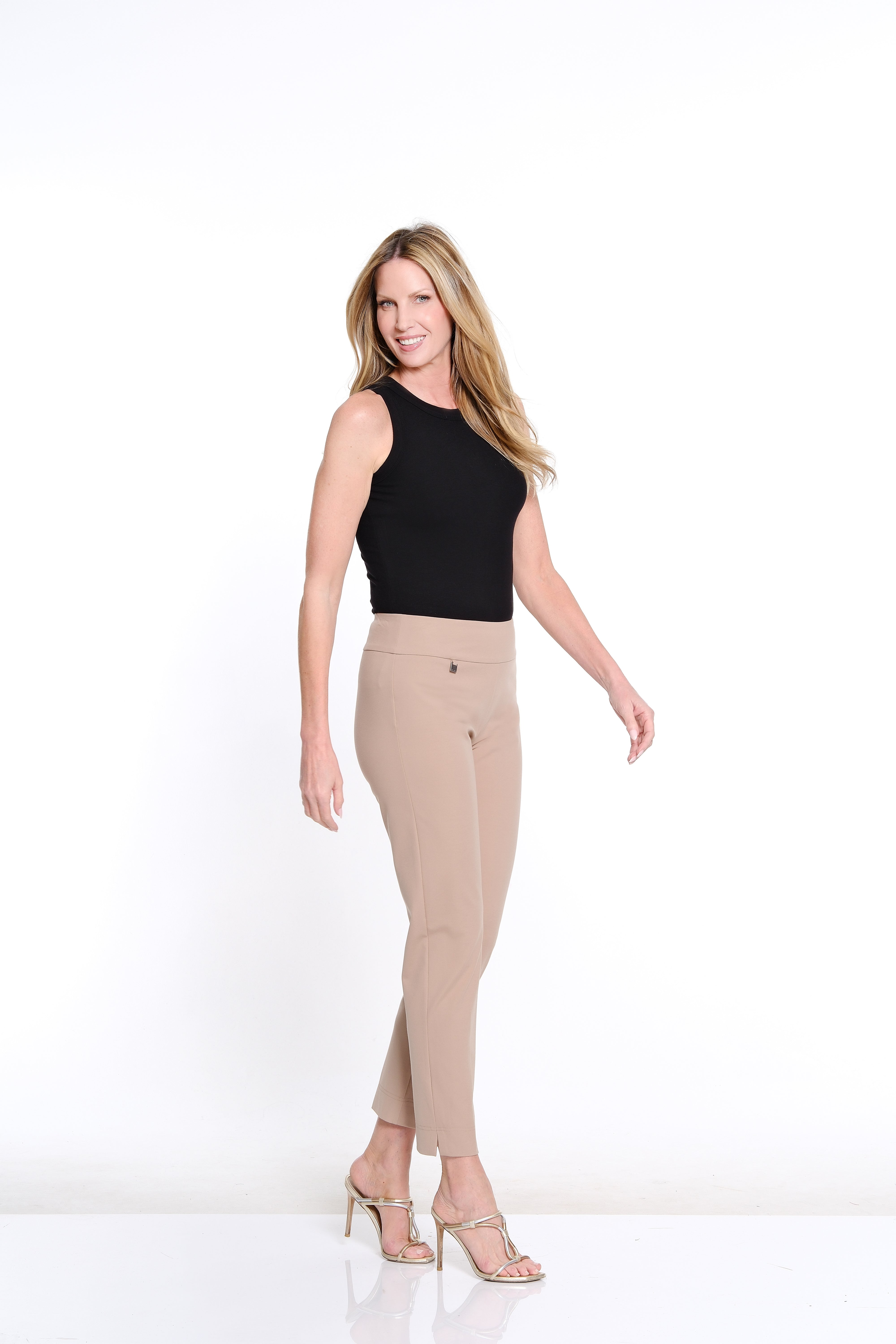 Pull-On Solid Ease-Y-Fit Knit Ankle Leg Pant - Taupe
