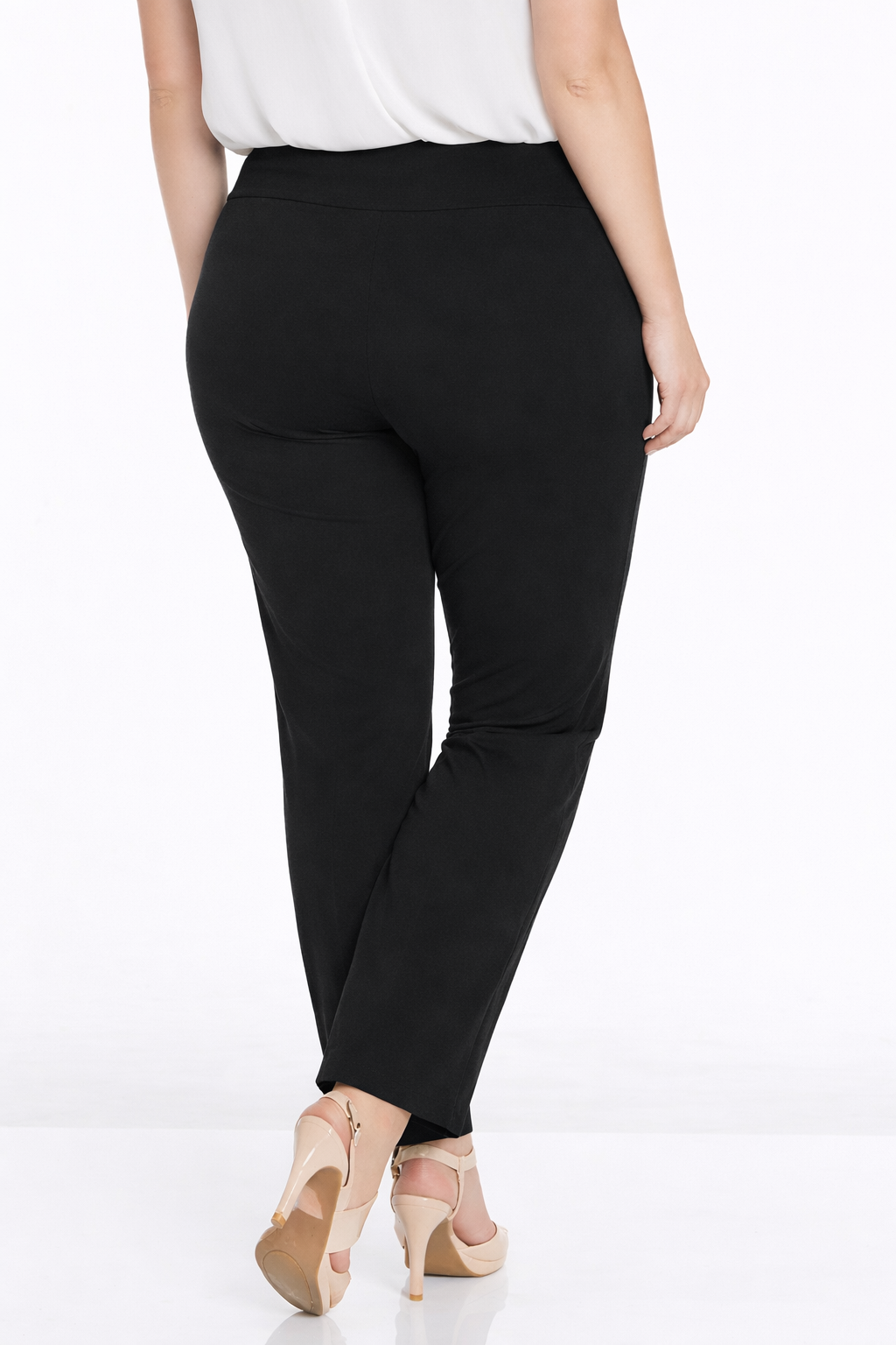 Plus Size Black Elastic Waist Ankle Pants