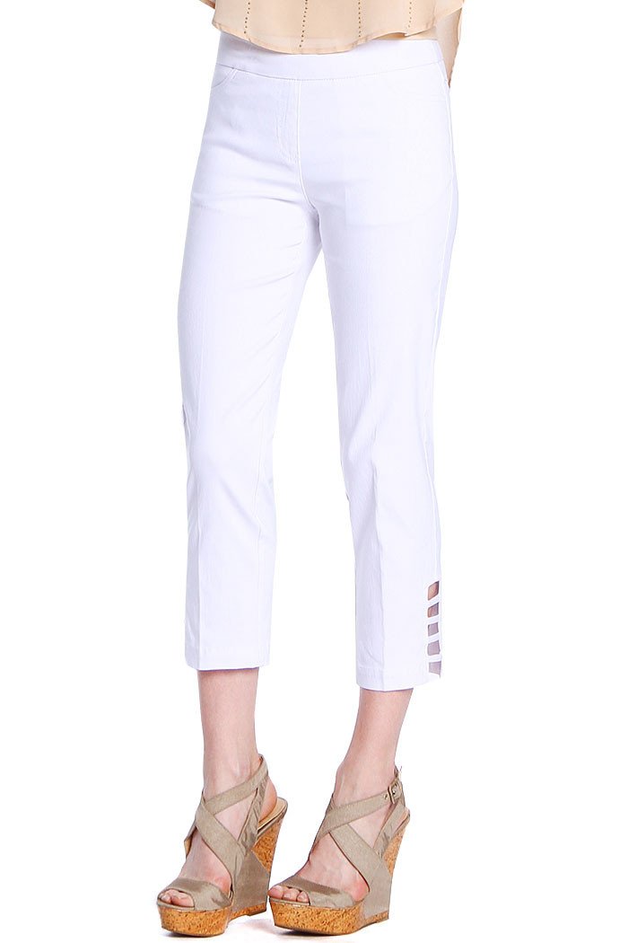 Petite White Crop Pants with Pockets and Strap Hem Vents