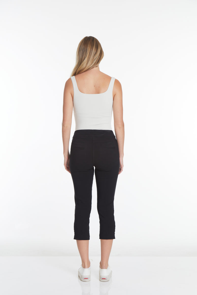 Black Crop Pants with Pockets and Strap Hem Vents