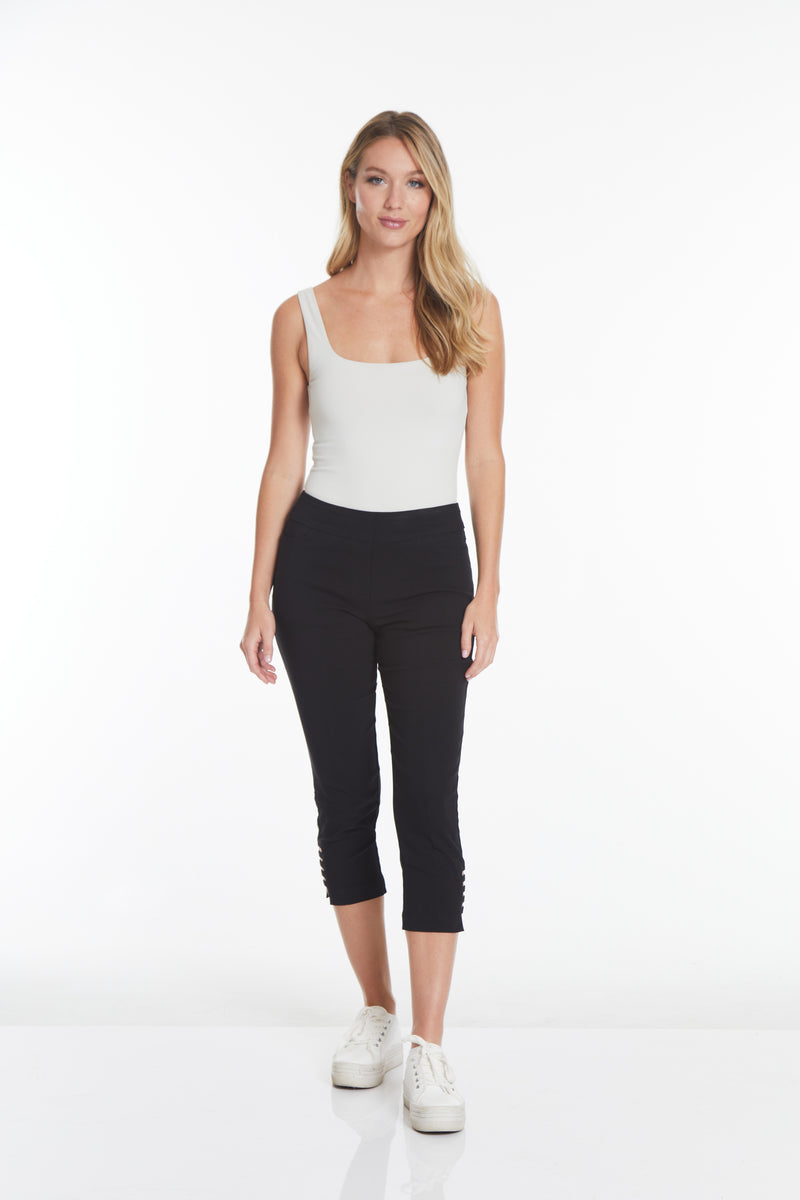 Plus Size Black Crop Pants with Pockets & Strap Hem Vents