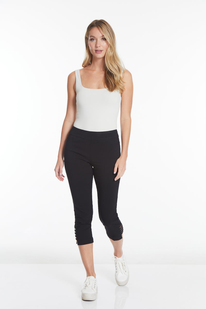 Plus Size Black Crop Pants with Pockets & Strap Hem Vents