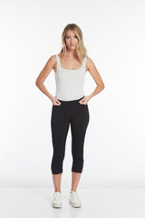 Black Crop Pants with Pockets and Strap Hem Vents