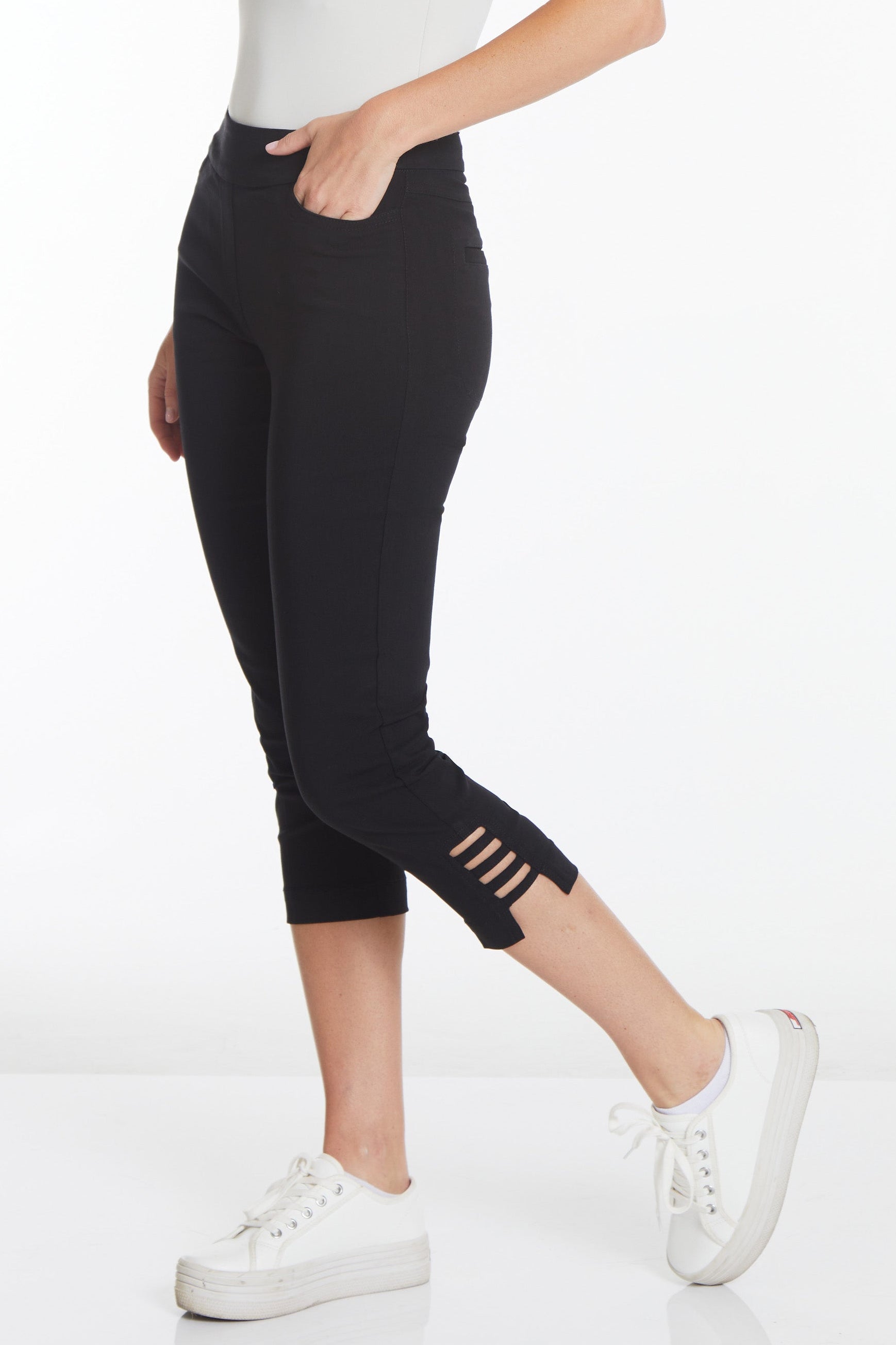 Crop Pant with Real Pockets & Strap Hem Vents - Black