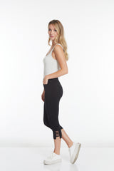 Plus Size Black Crop Pants with Pockets & Strap Hem Vents