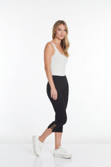 Plus Size Black Crop Pants with Pockets & Strap Hem Vents