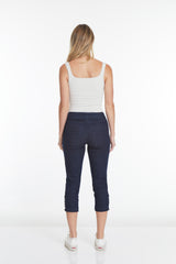 Denim Crop Pants with Pockets and Strap Hem Vents