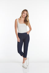 Denim Crop Pants with Pockets and Strap Hem Vents