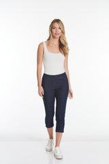 Denim Crop Pants with Pockets and Strap Hem Vents