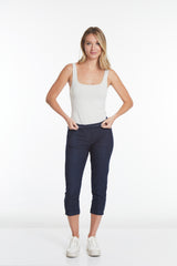 Denim Crop Pants with Pockets and Strap Hem Vents