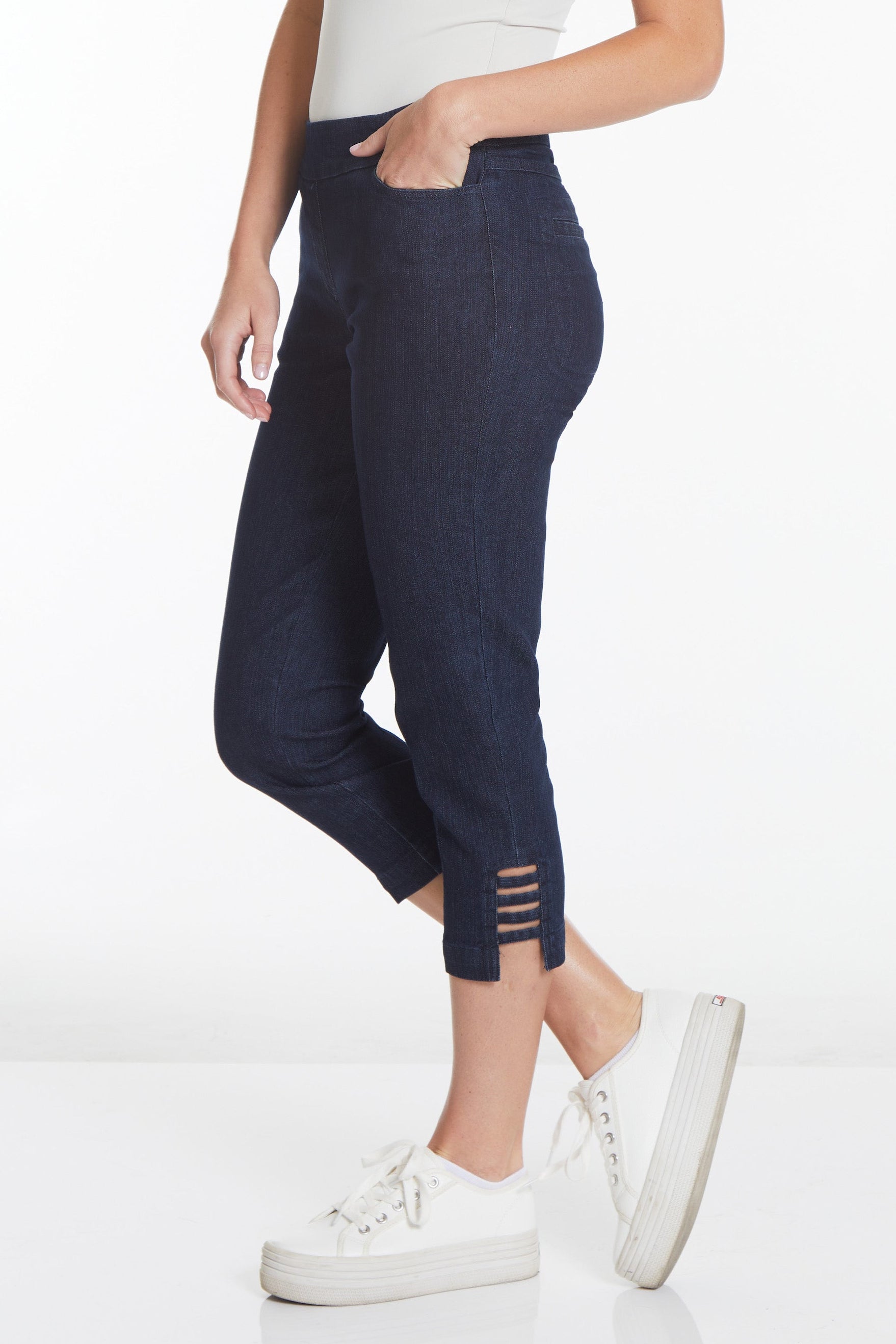 Crop Jean with Real Pockets & Strap Hem Vents - Denim