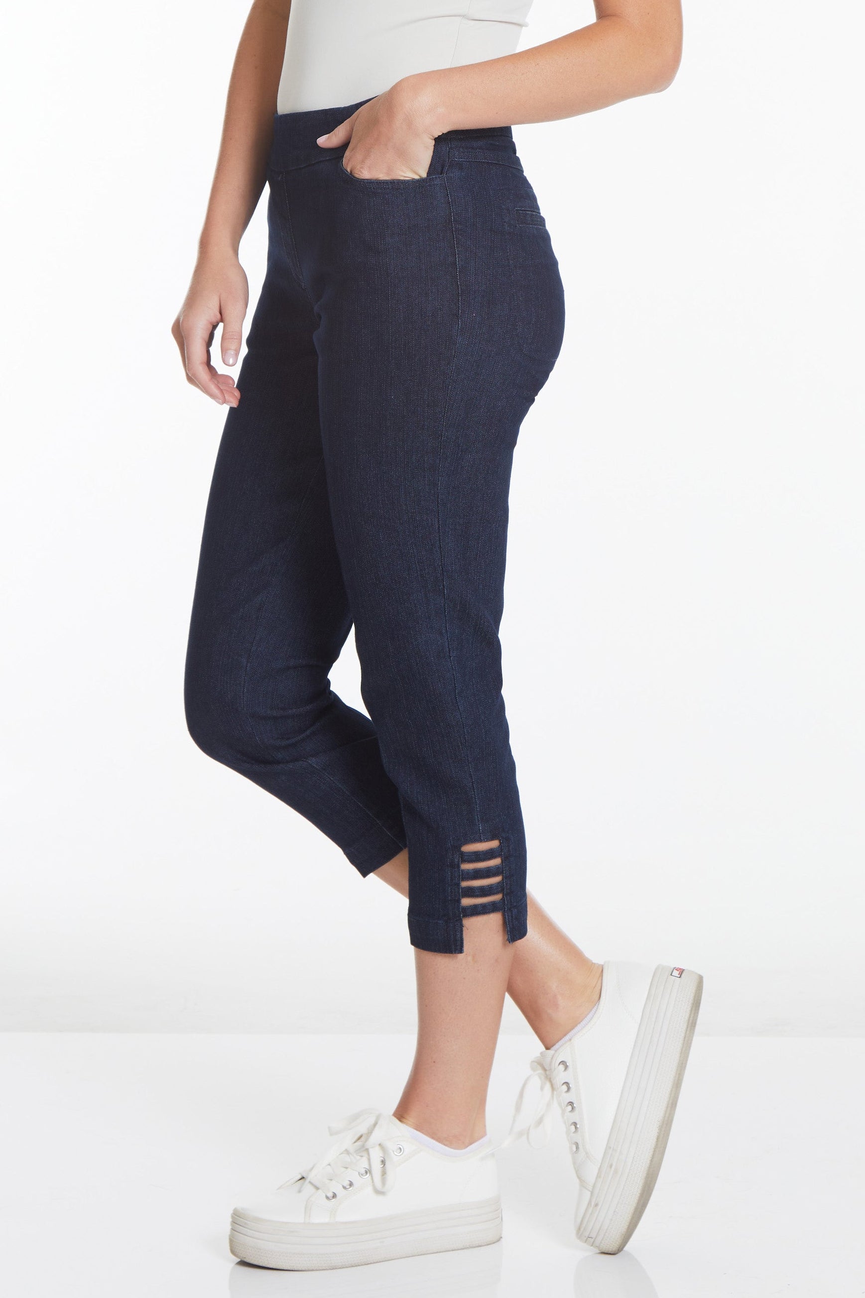 Petite Crop Jean with Real Pockets & Strap Hem Vents - Denim
