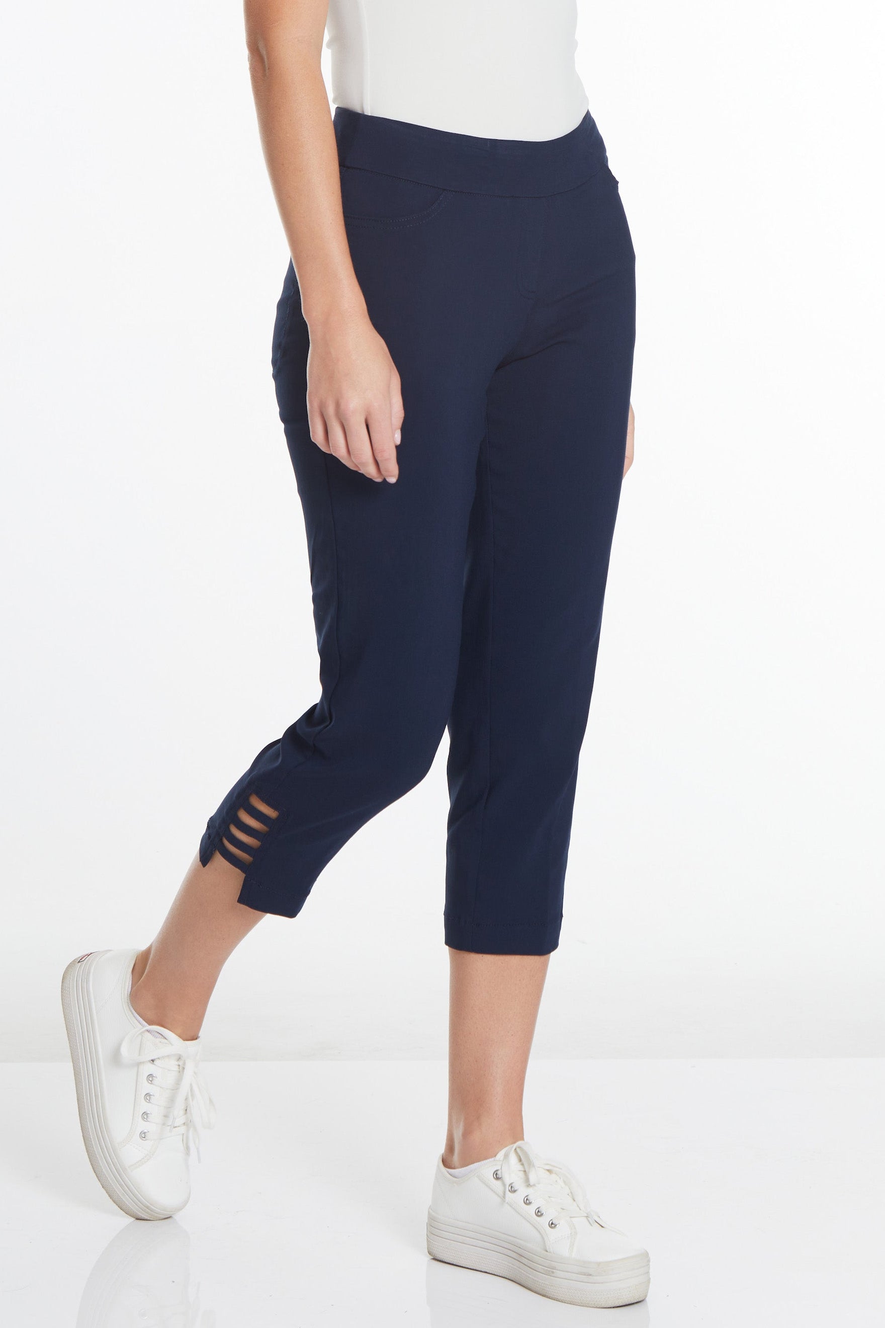 Crop Pants with Pockets & Strap Hem Vents - Midnight Blue