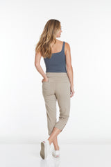 Petite Cropped Pants with Pockets and Strap Hem Vents - Stone