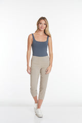 Petite Cropped Pants with Pockets and Strap Hem Vents - Stone