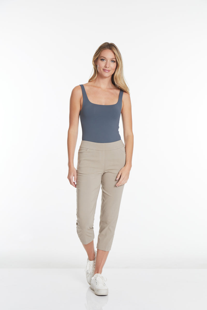 Petite Cropped Pants with Pockets and Strap Hem Vents - Stone