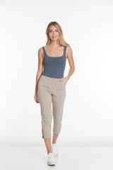 Petite Cropped Pants with Pockets and Strap Hem Vents - Stone